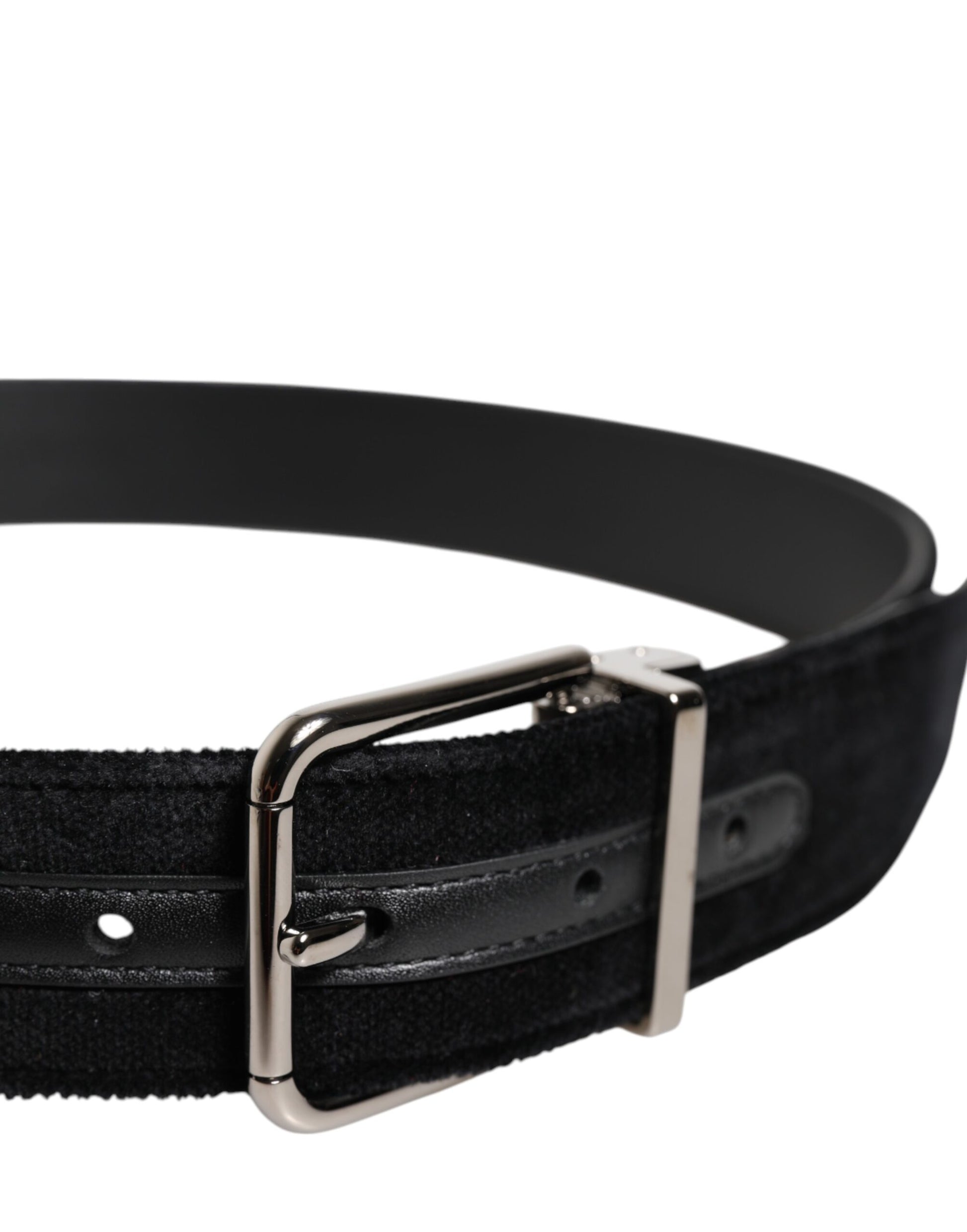 Dolce &amp; Gabbana Schwarzer Baumwollgürtel mit silberner Metallschnalle