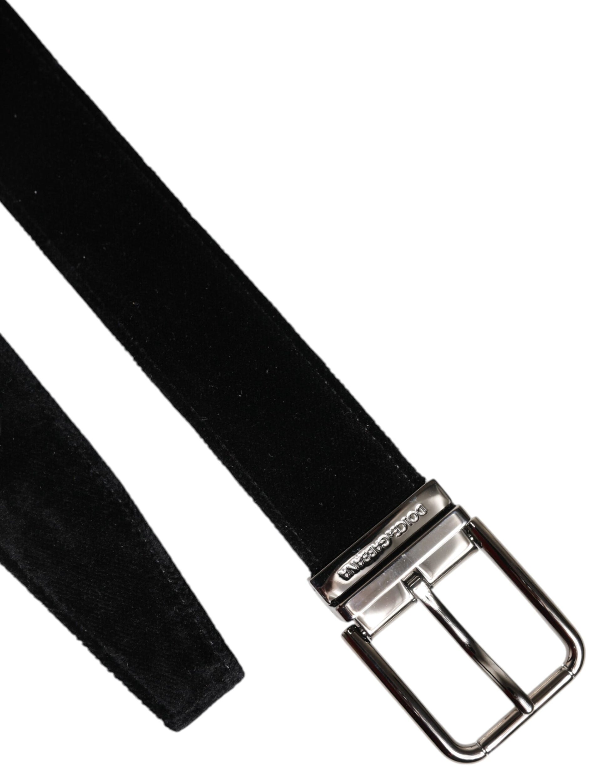 Dolce &amp; Gabbana Schwarzer Baumwollgürtel mit silberner Metallschnalle