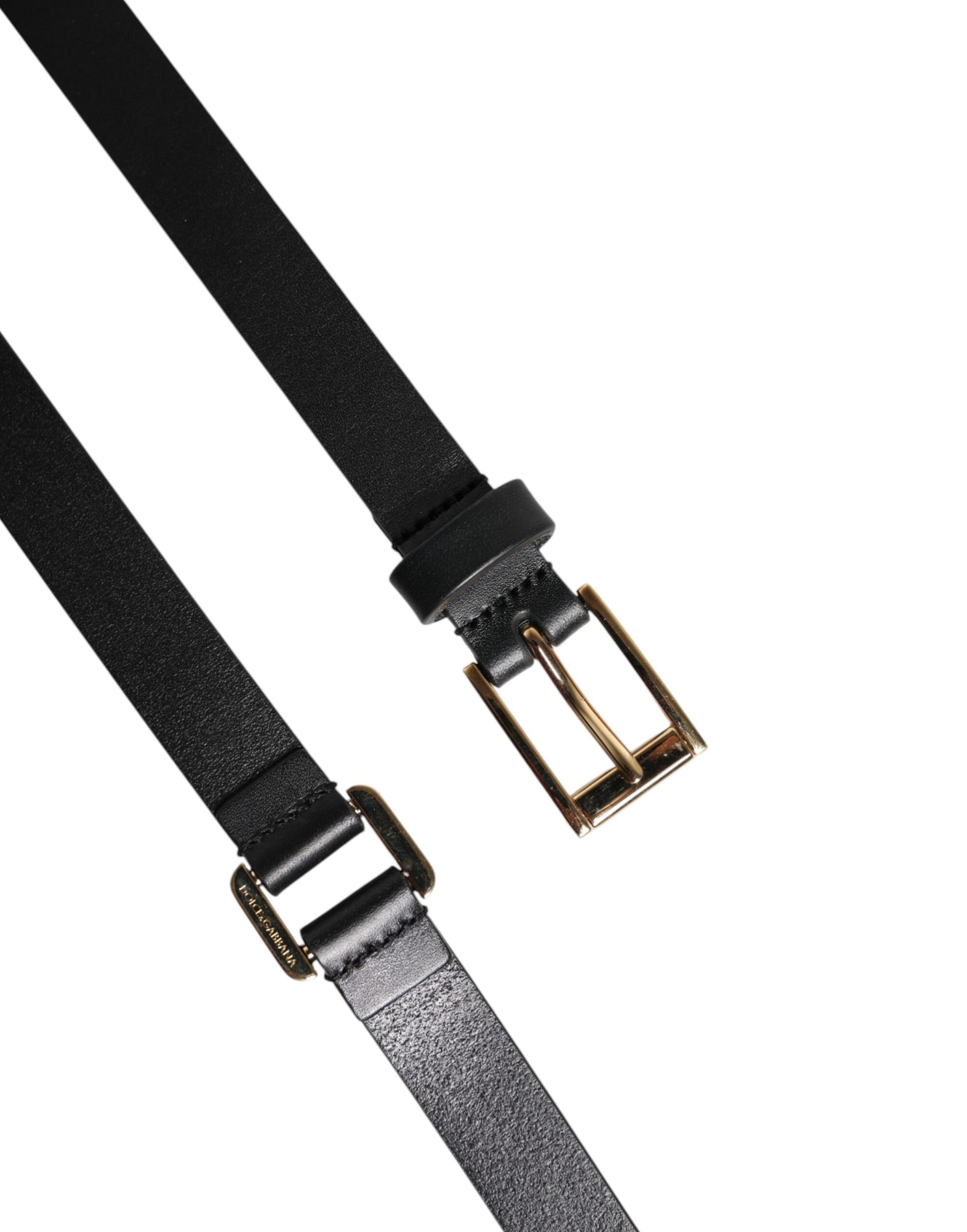 Dolce &amp; Gabbana – Schwarzer Ledergürtel mit doppelter Schnalle und goldener Schnalle