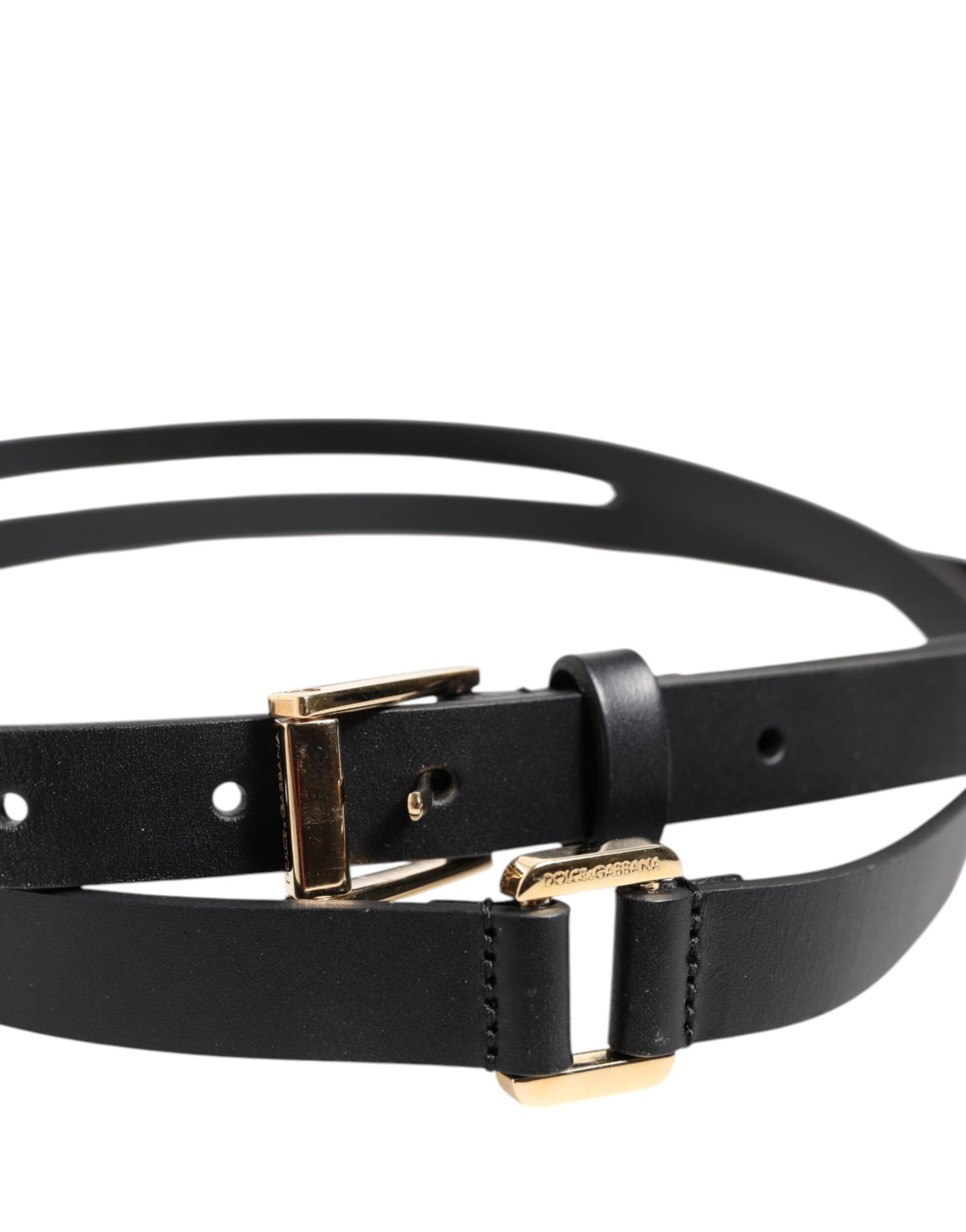 Dolce &amp; Gabbana – Schwarzer Ledergürtel mit doppelter Schnalle und goldener Schnalle