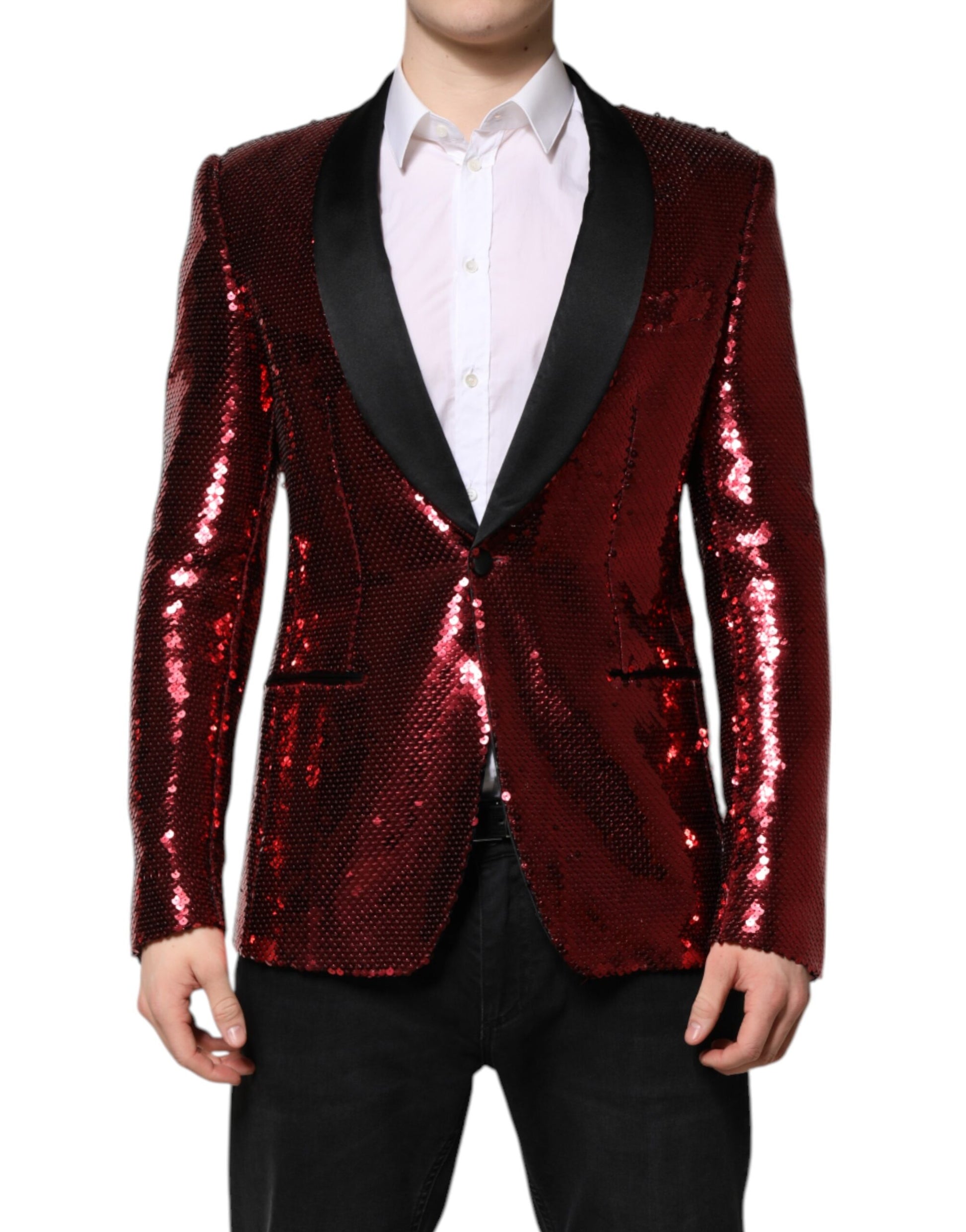 Dolce &amp; Gabbana – Rote SICILIA – Blazerjacke mit Paillettenverzierung