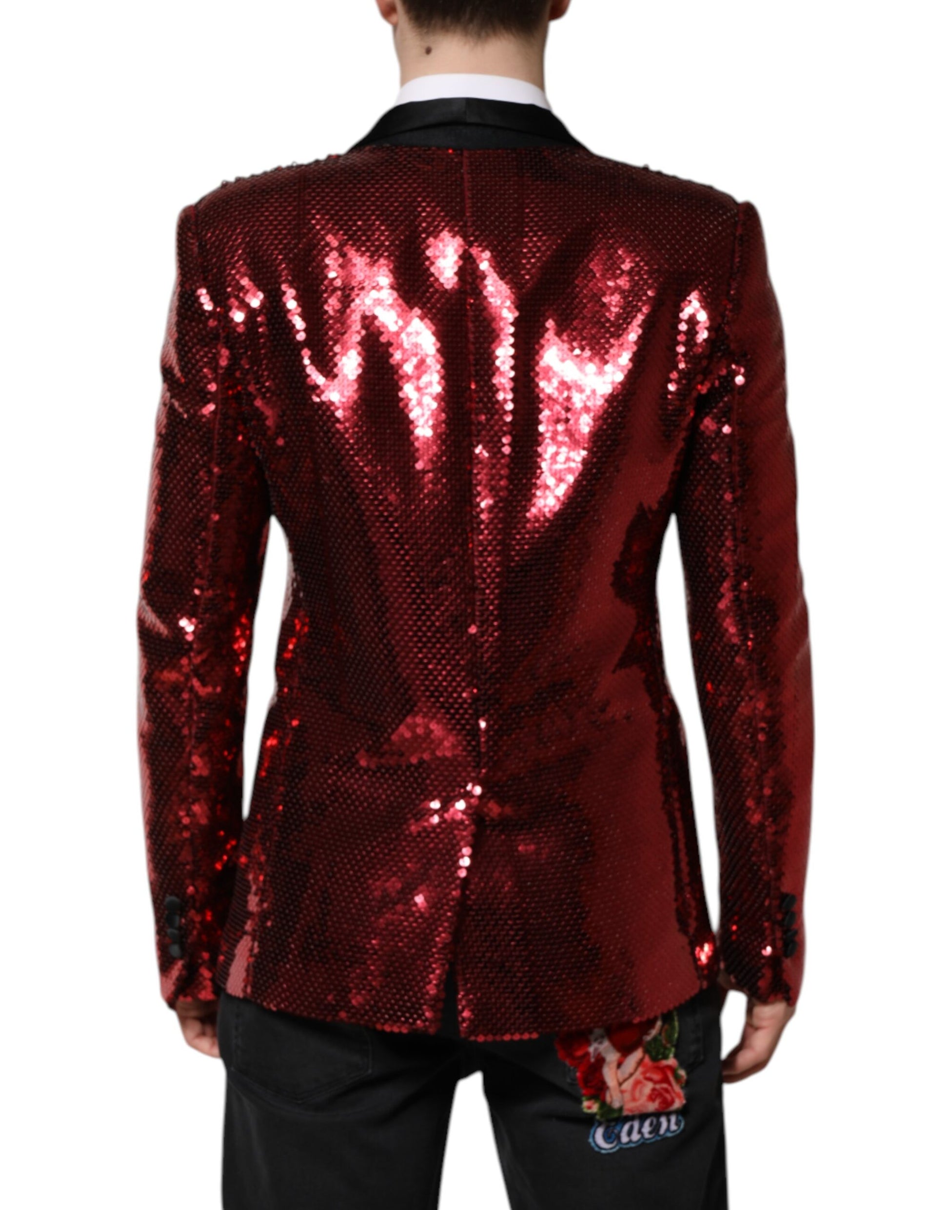Dolce &amp; Gabbana – Rote SICILIA – Blazerjacke mit Paillettenverzierung
