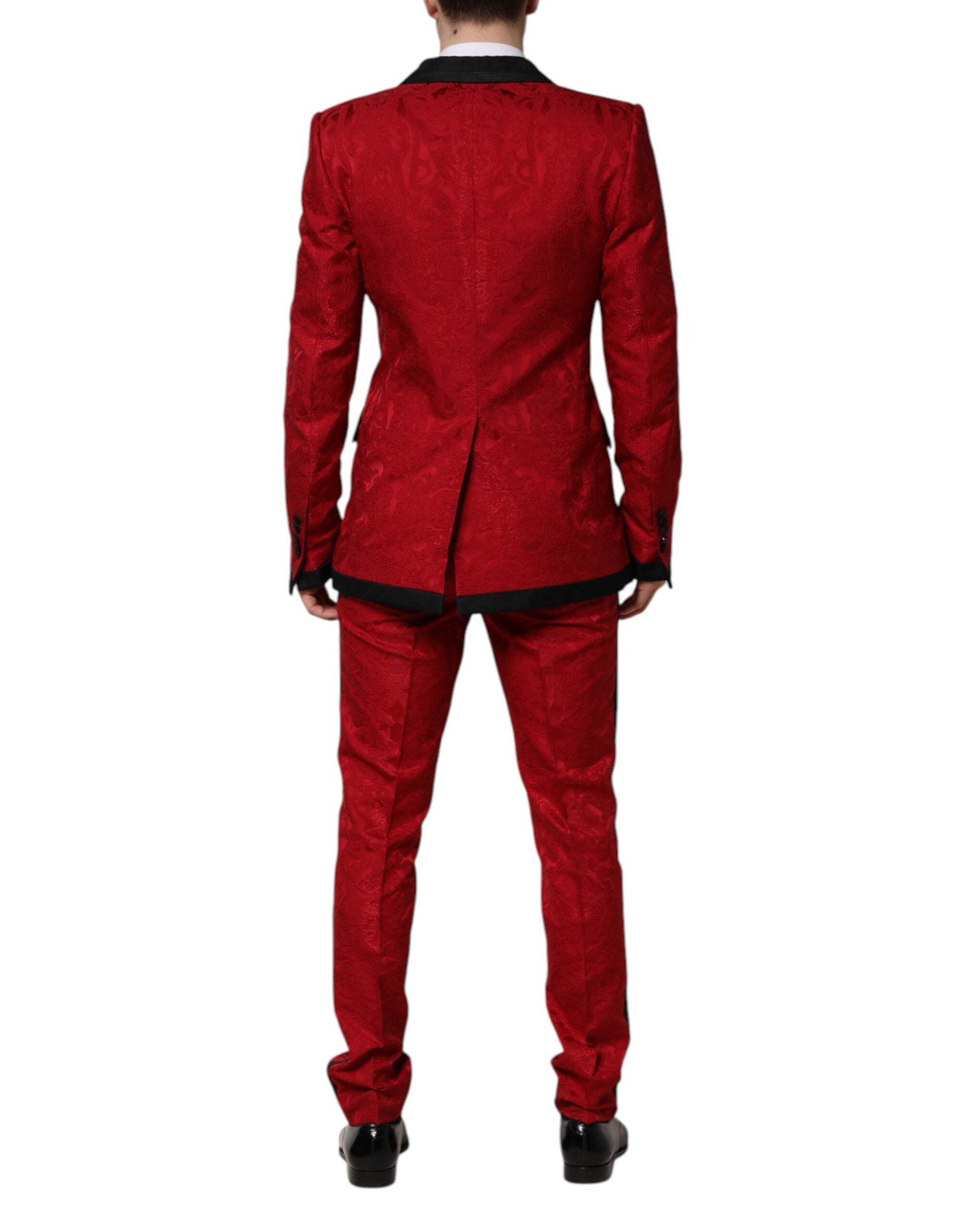 Dolce &amp; Gabbana – Zweireihiger, zweiteiliger Anzug aus Jacquard mit Blumenmuster in Rot