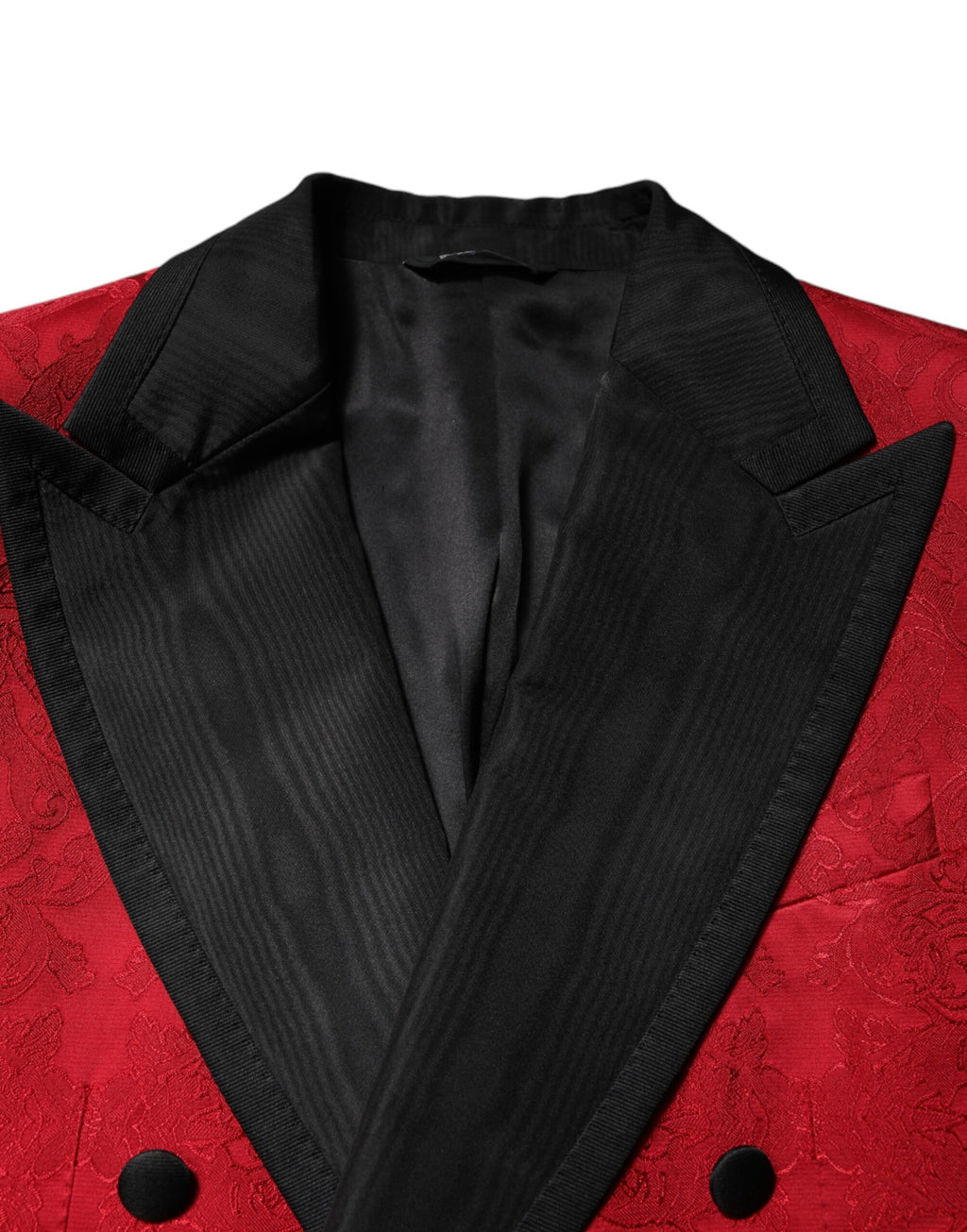 Dolce &amp; Gabbana – Zweireihiger, zweiteiliger Anzug aus Jacquard mit Blumenmuster in Rot