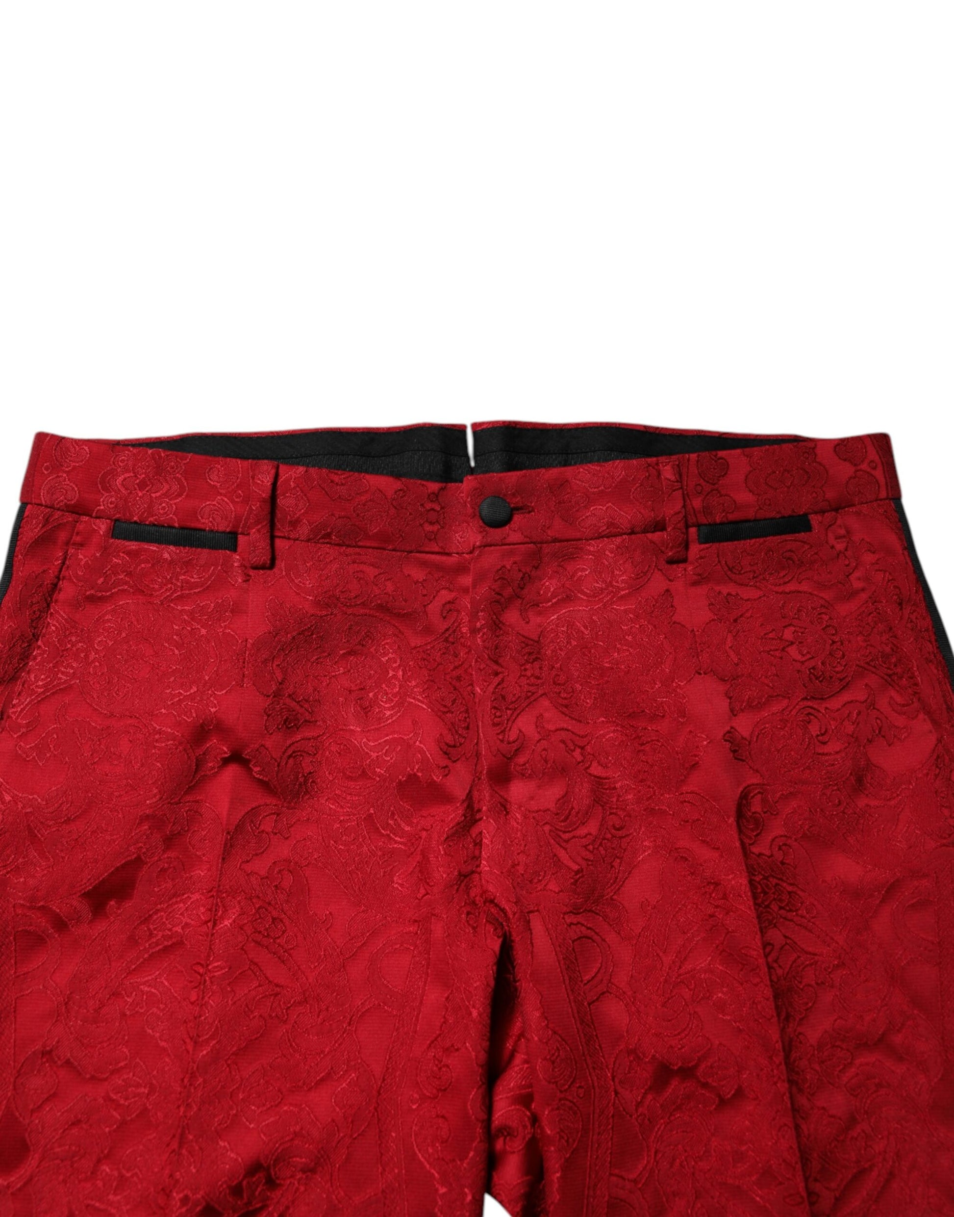 Dolce &amp; Gabbana – Zweireihiger, zweiteiliger Anzug aus Jacquard mit Blumenmuster in Rot