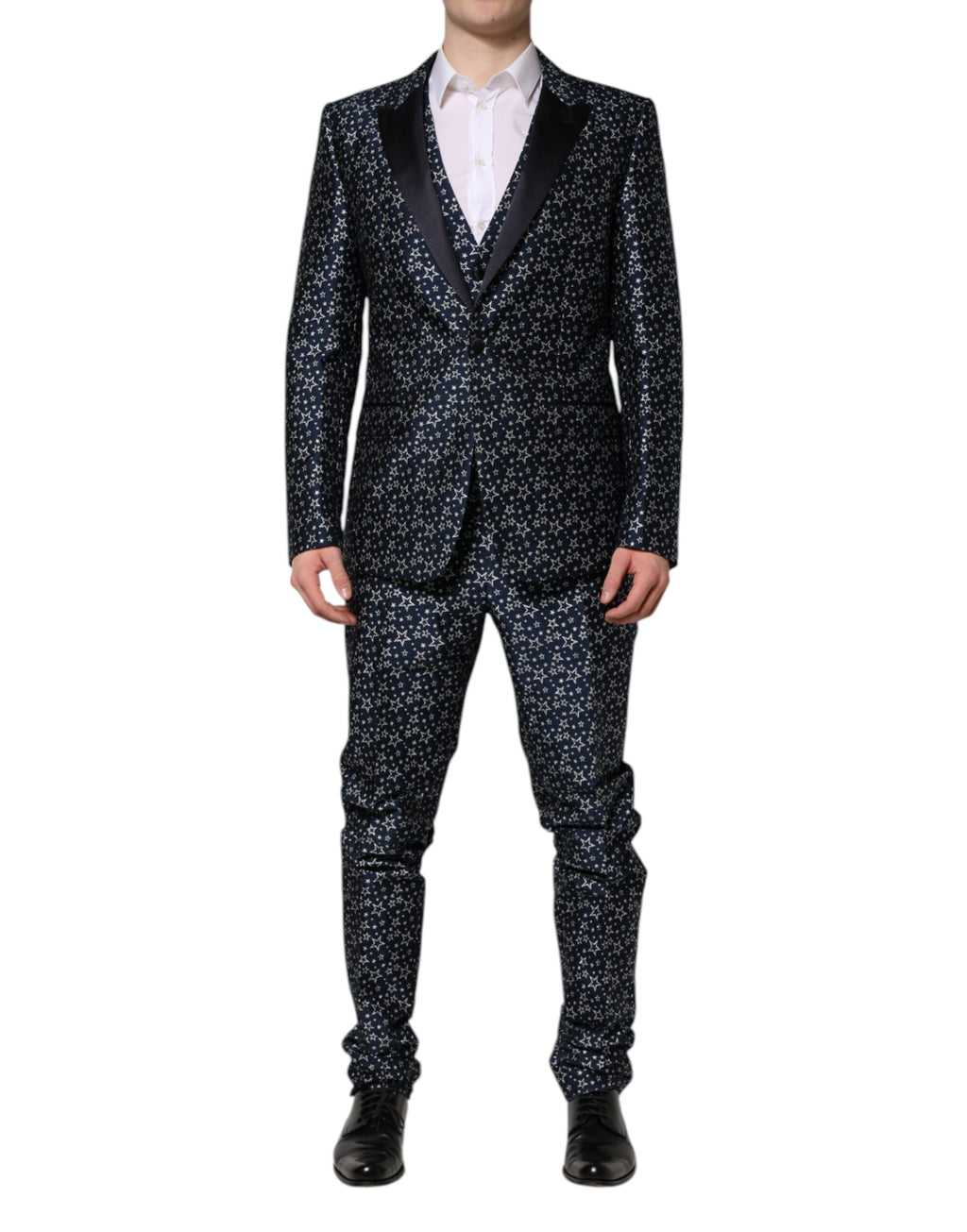 Dolce &amp; Gabbana Blauer MARTINI Star Jacquard 3-teiliger Anzug