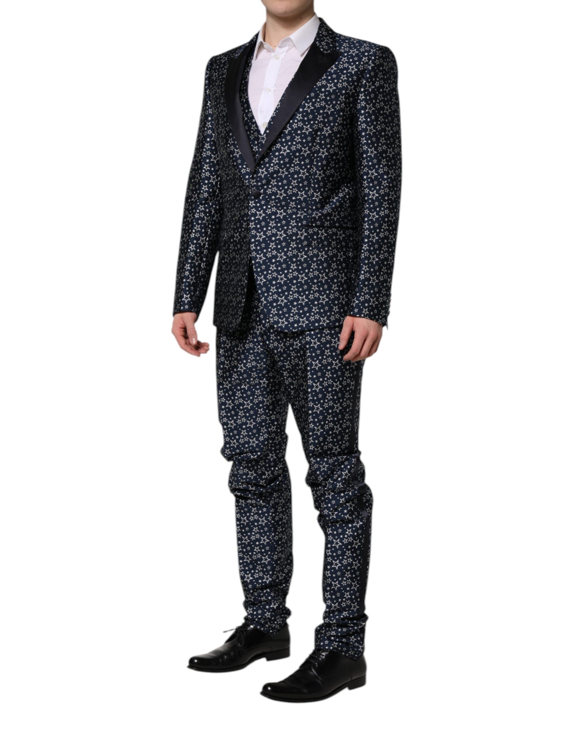 Dolce &amp; Gabbana Blauer MARTINI Star Jacquard 3-teiliger Anzug