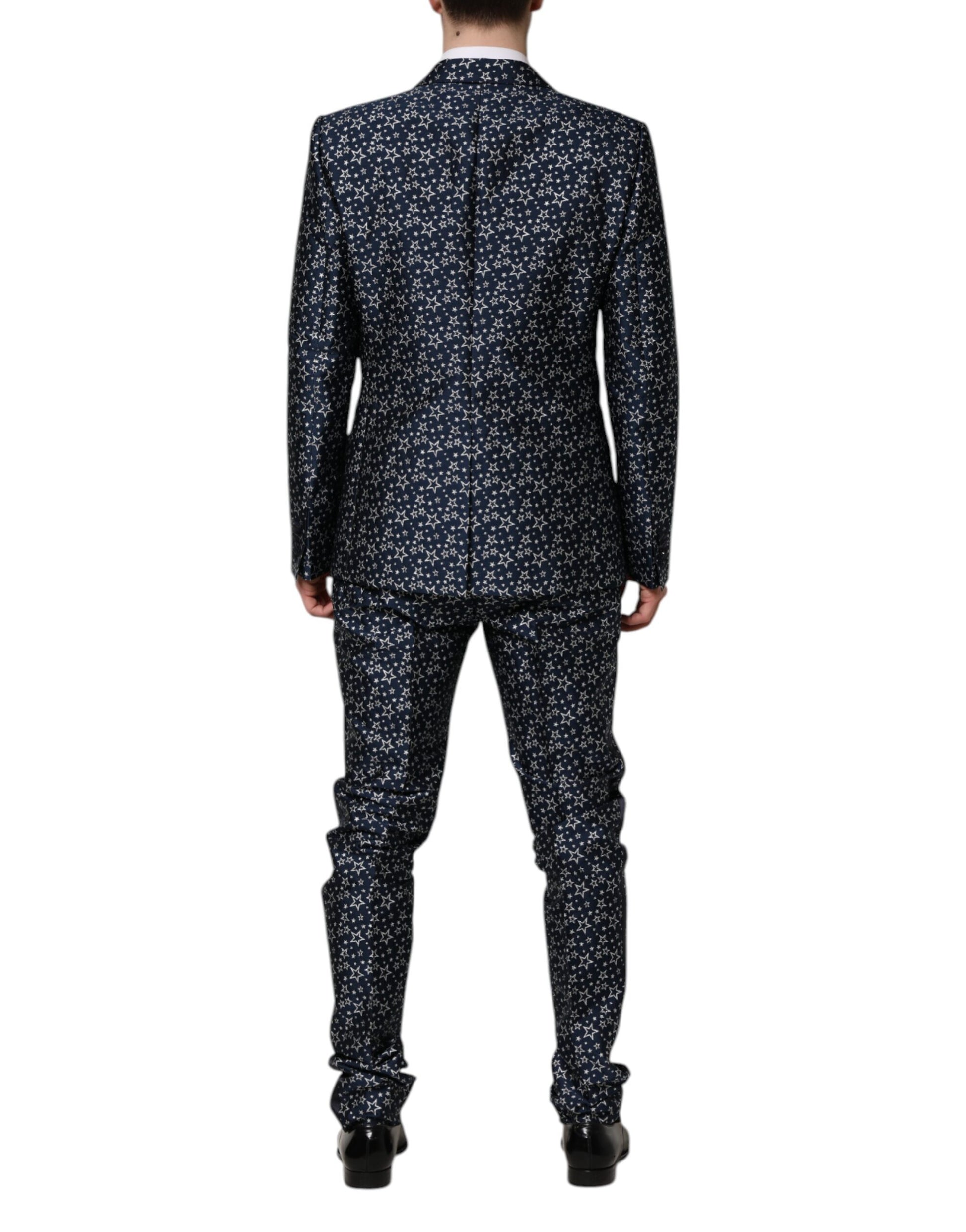 Dolce &amp; Gabbana Blauer MARTINI Star Jacquard 3-teiliger Anzug