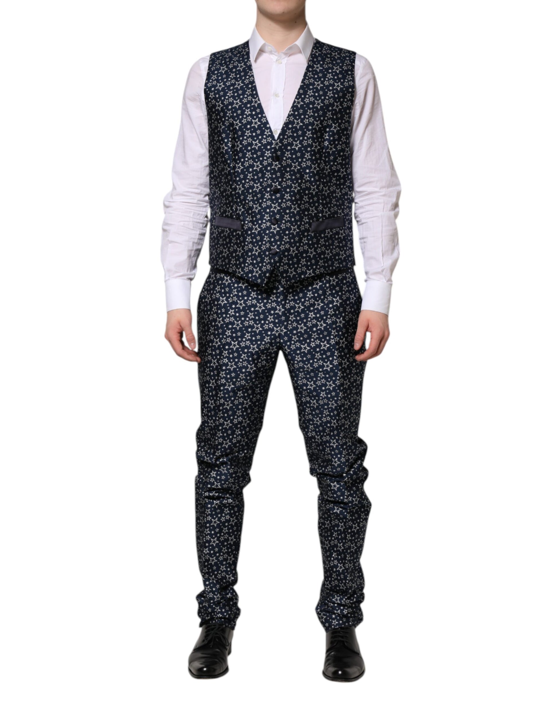 Dolce &amp; Gabbana Blauer MARTINI Star Jacquard 3-teiliger Anzug