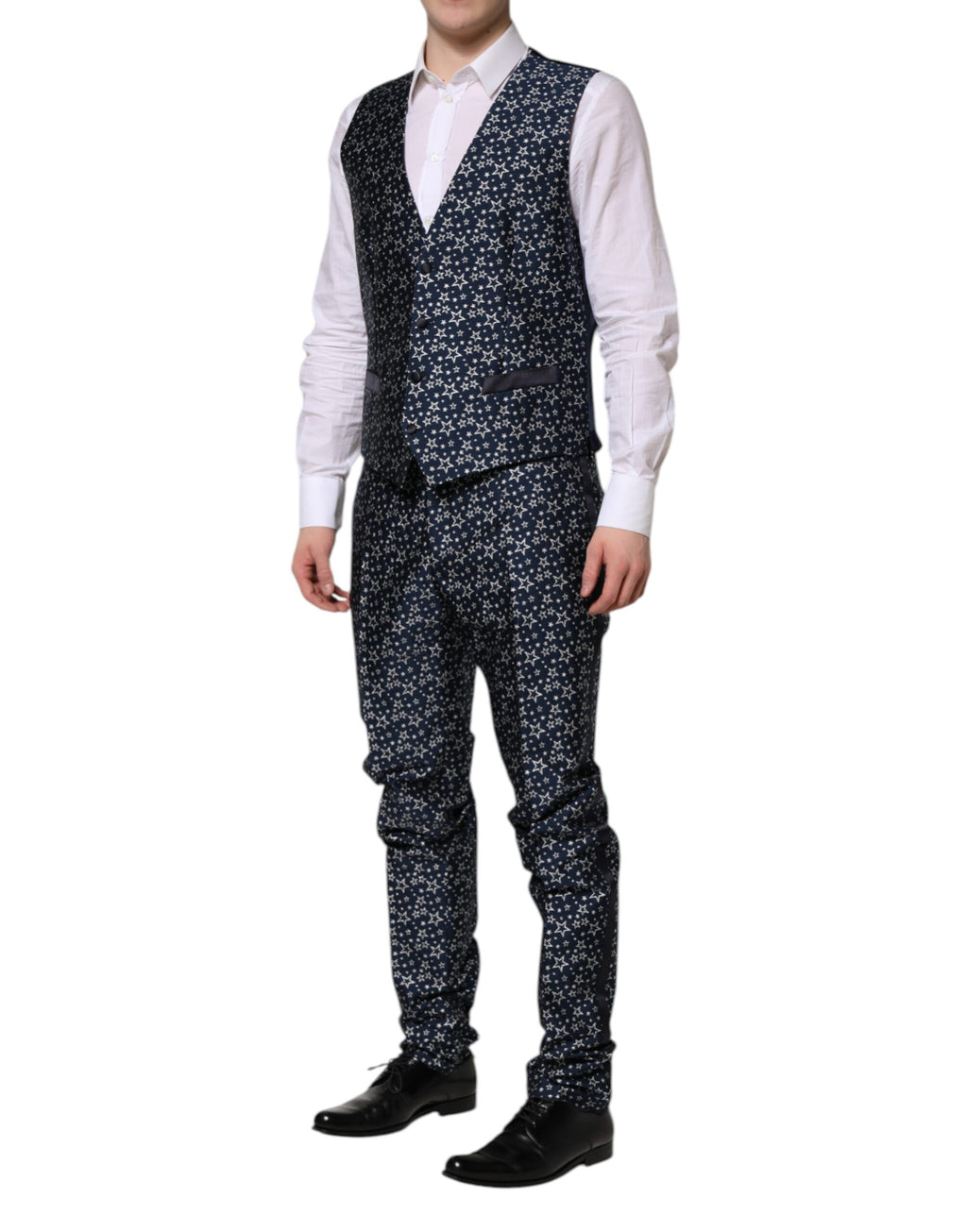 Dolce &amp; Gabbana Blauer MARTINI Star Jacquard 3-teiliger Anzug