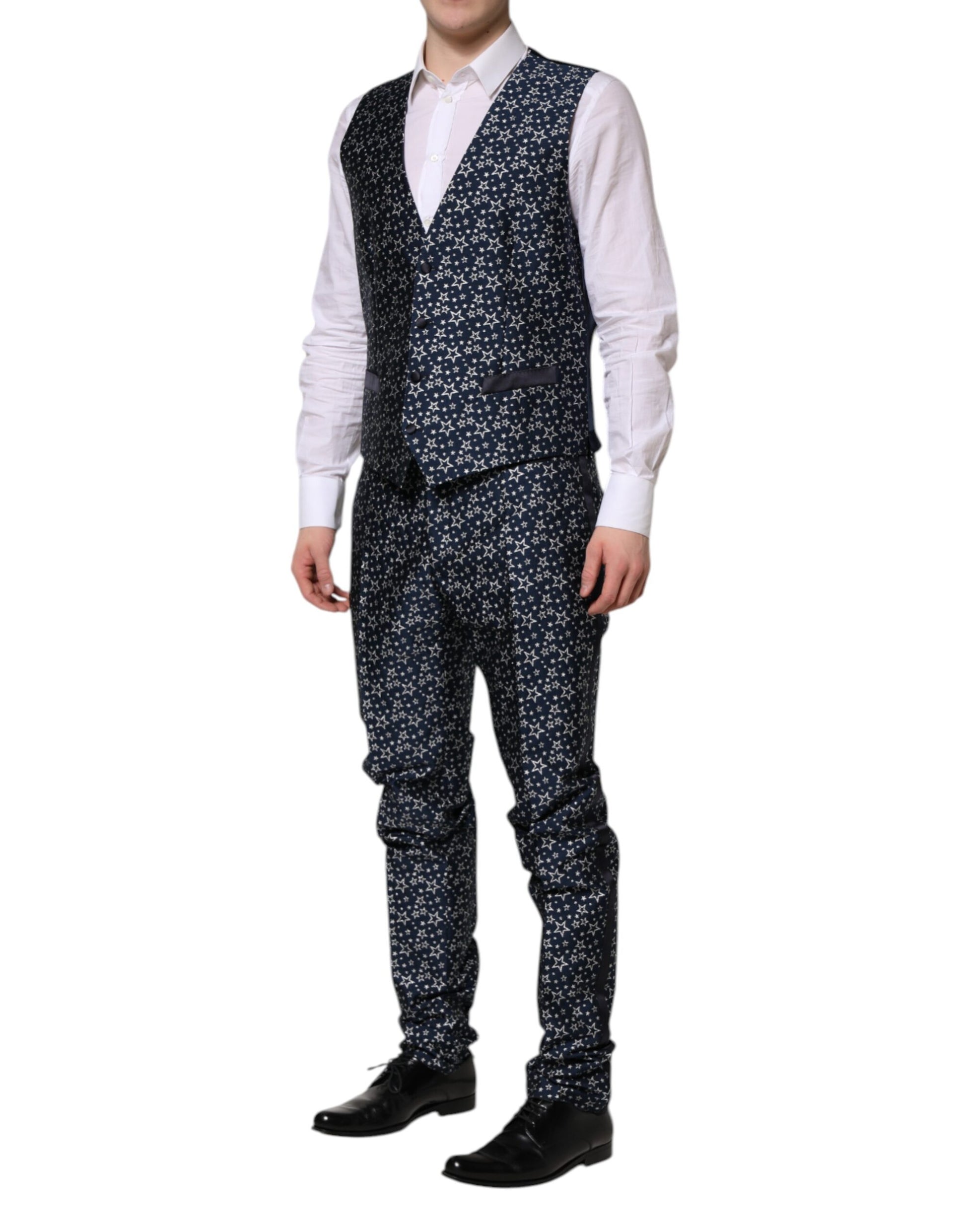 Dolce &amp; Gabbana Blauer MARTINI Star Jacquard 3-teiliger Anzug