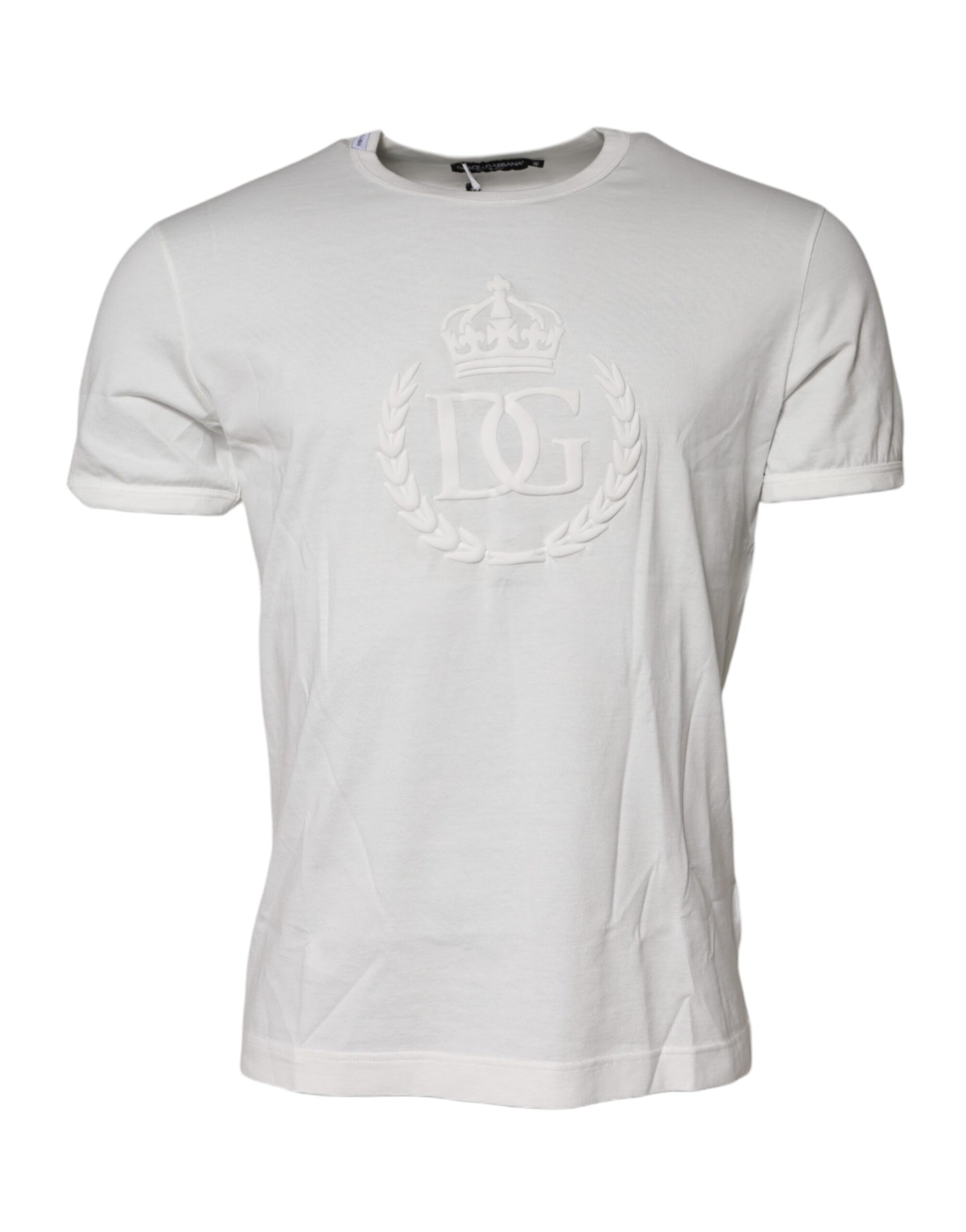 Dolce &amp; Gabbana – Weißes Baumwoll-T-Shirt mit DG-Kronenprägung