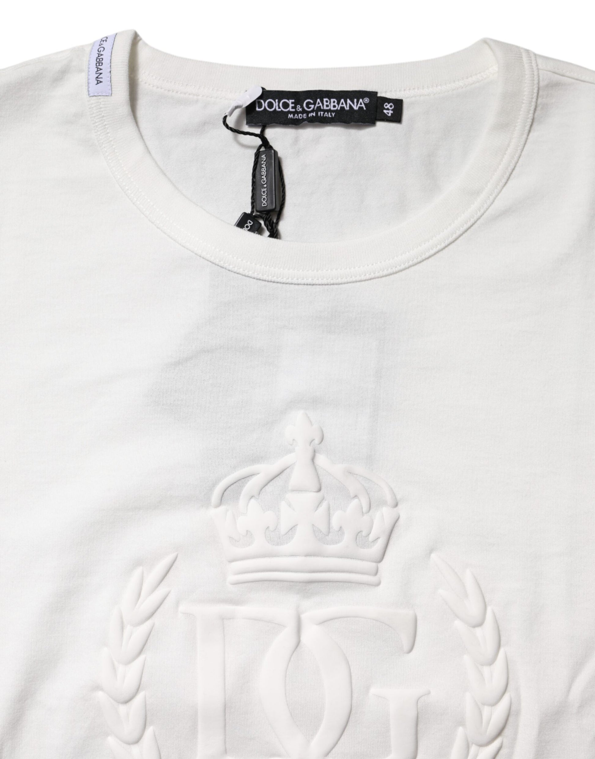 Dolce &amp; Gabbana – Weißes Baumwoll-T-Shirt mit DG-Kronenprägung