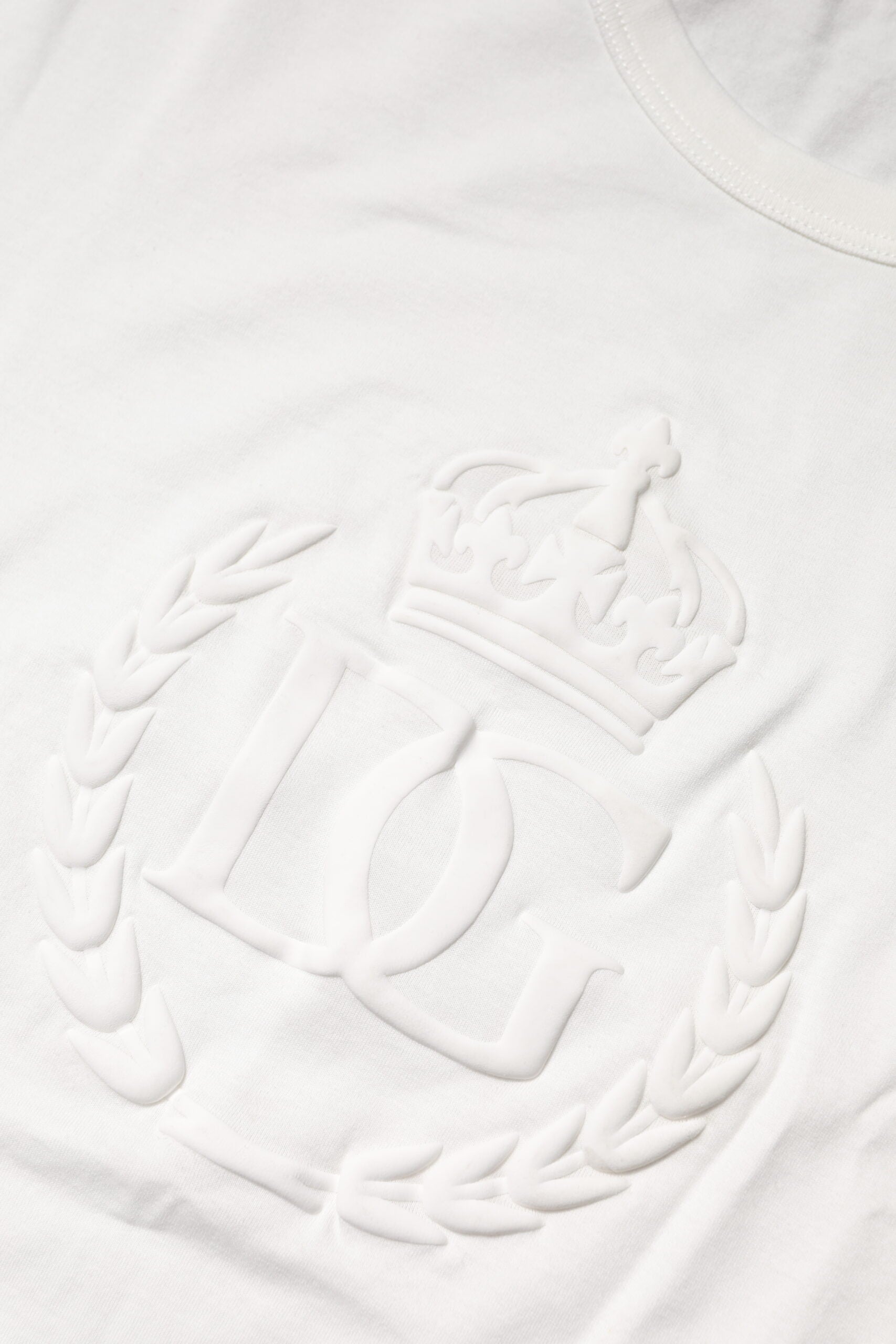 Dolce &amp; Gabbana – Weißes Baumwoll-T-Shirt mit DG-Kronenprägung