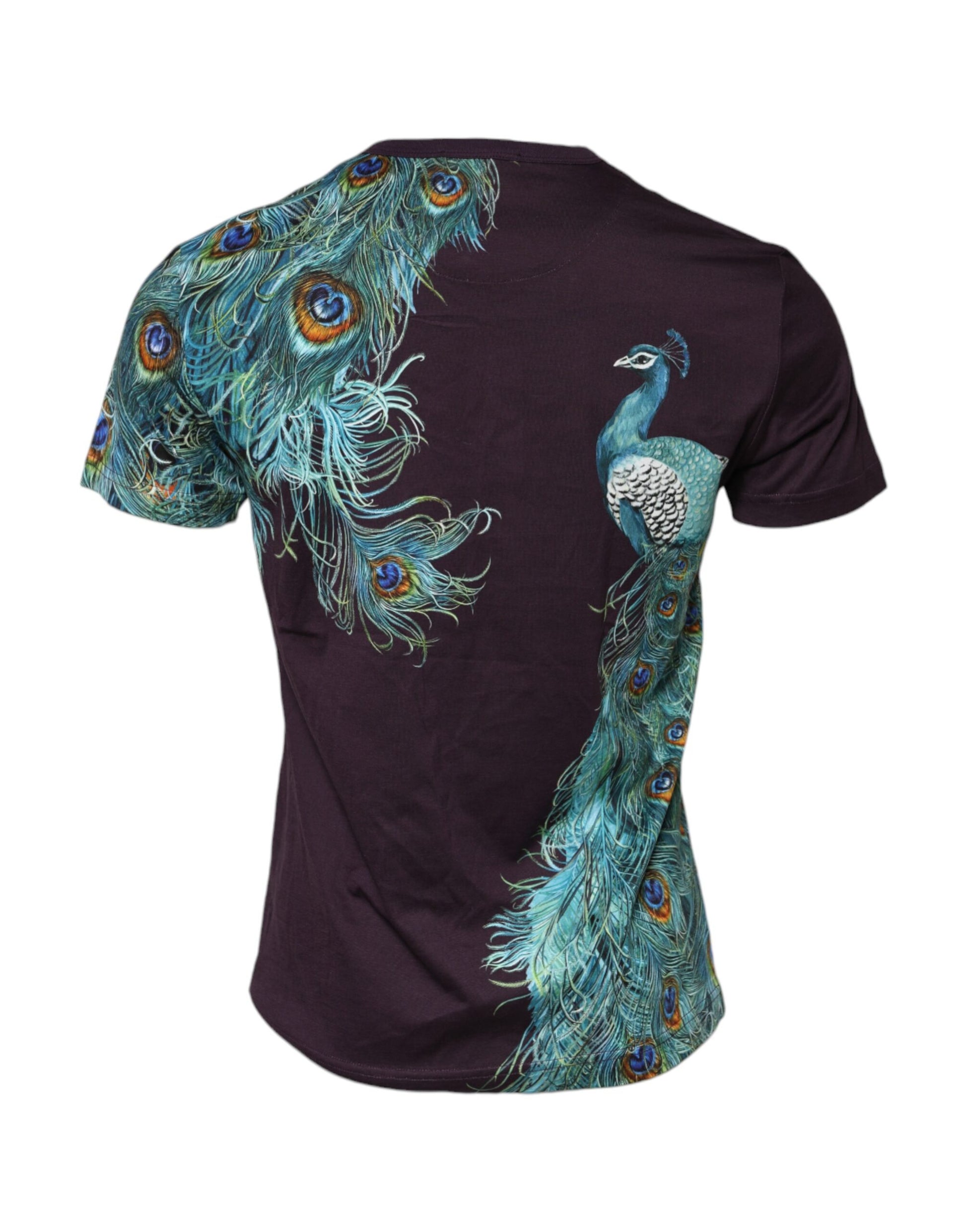 Dolce &amp; Gabbana Schwarzes Baumwoll-T-Shirt mit Rundhalsausschnitt und Pfauendruck