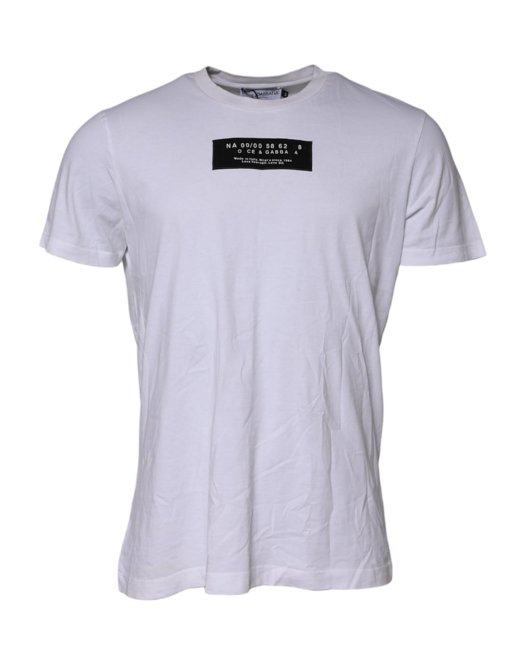 Dolce &amp; Gabbana – Weißes Baumwoll-T-Shirt mit Rundhalsausschnitt und Logo-Patch