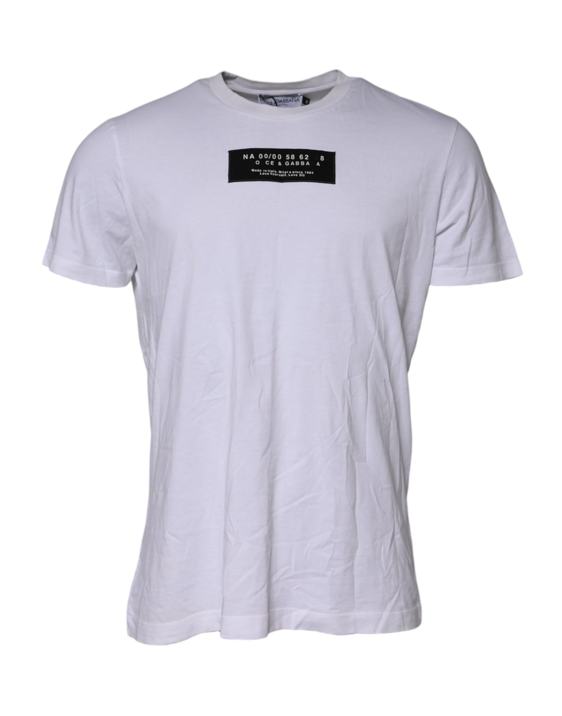 Dolce &amp; Gabbana – Weißes Baumwoll-T-Shirt mit Rundhalsausschnitt und Logo-Patch