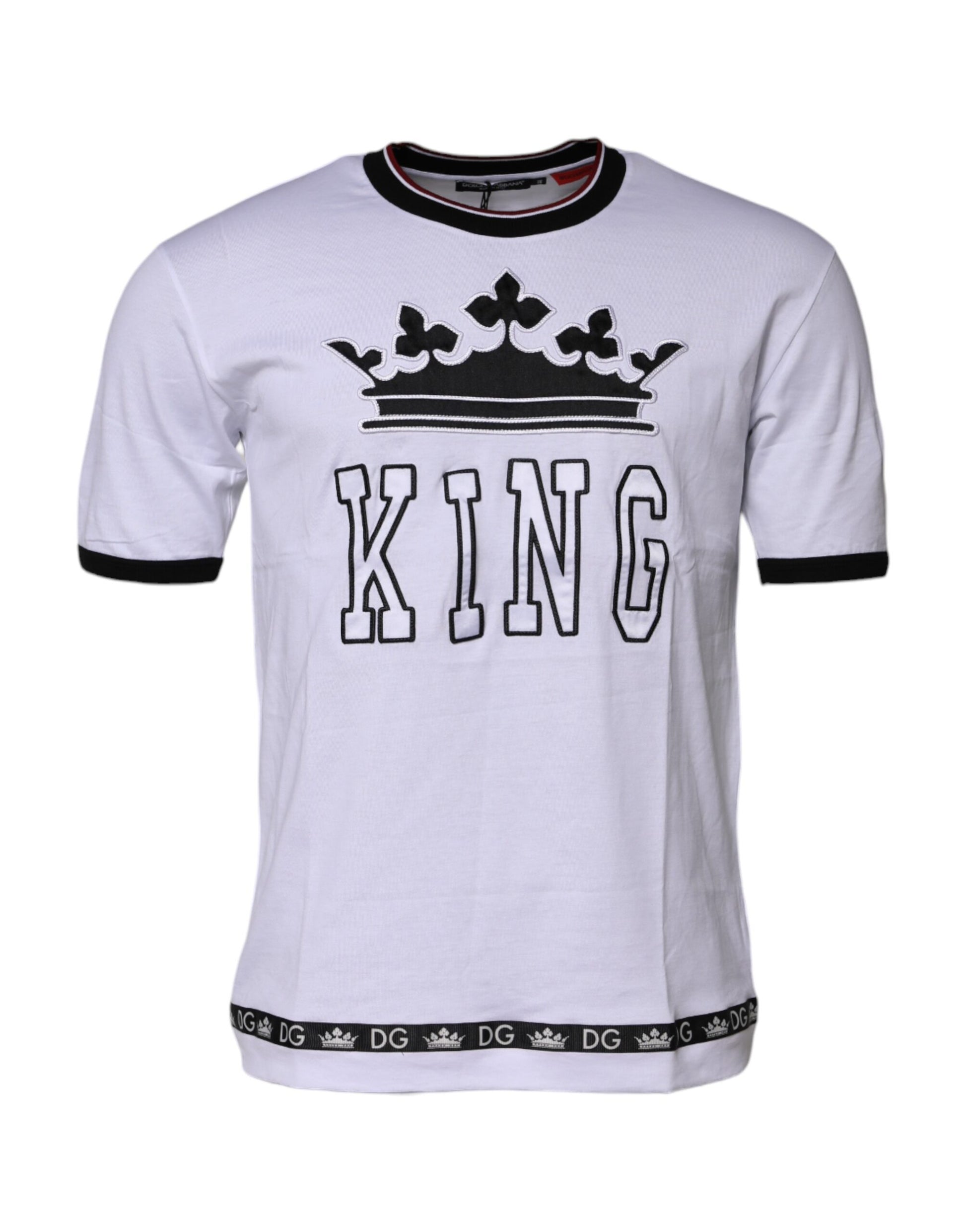 Dolce &amp; Gabbana – Weißes Baumwoll-T-Shirt mit Kronenkönig-Stickerei