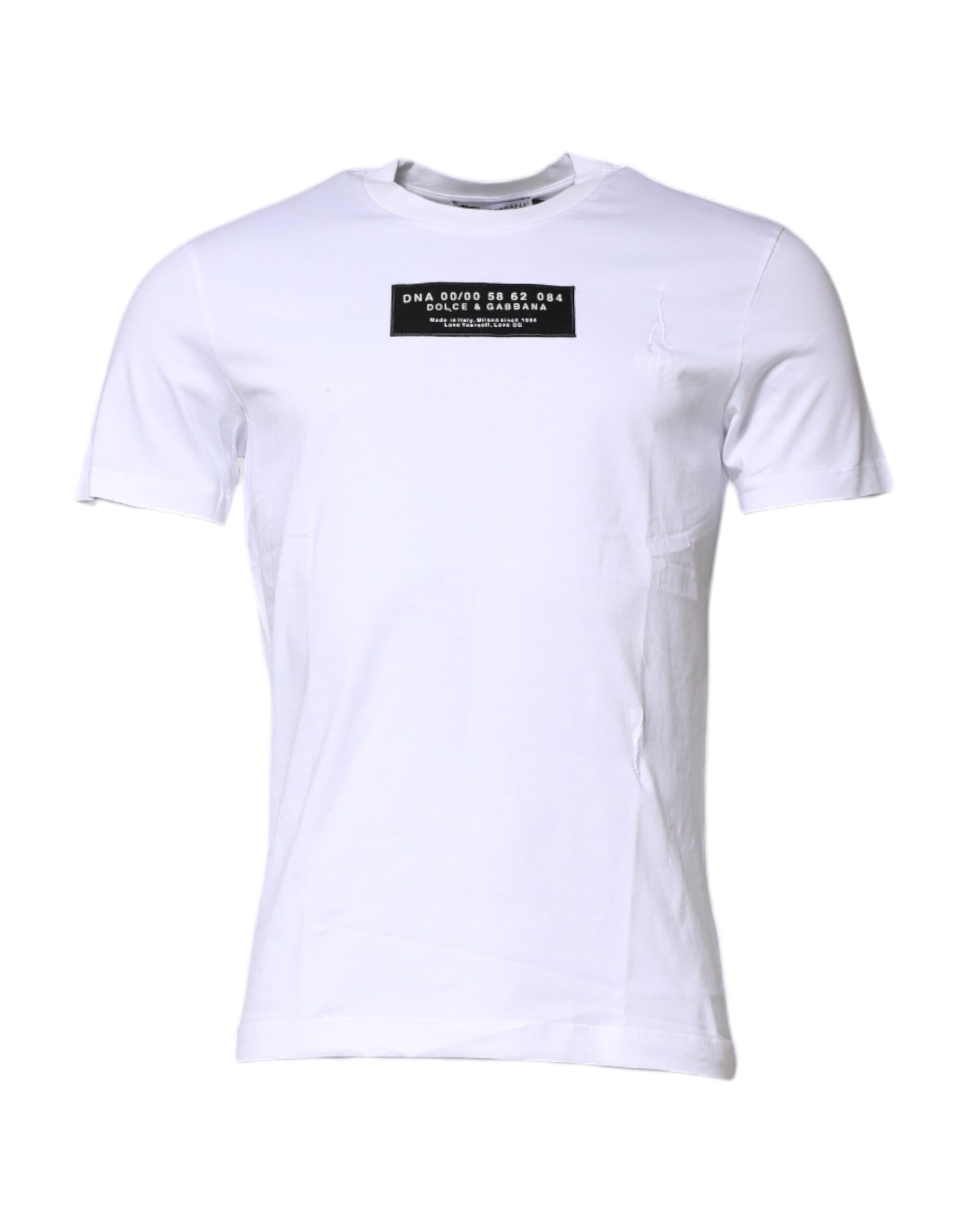 Dolce &amp; Gabbana – Weißes Baumwoll-T-Shirt mit Rundhalsausschnitt und Logo-Patch