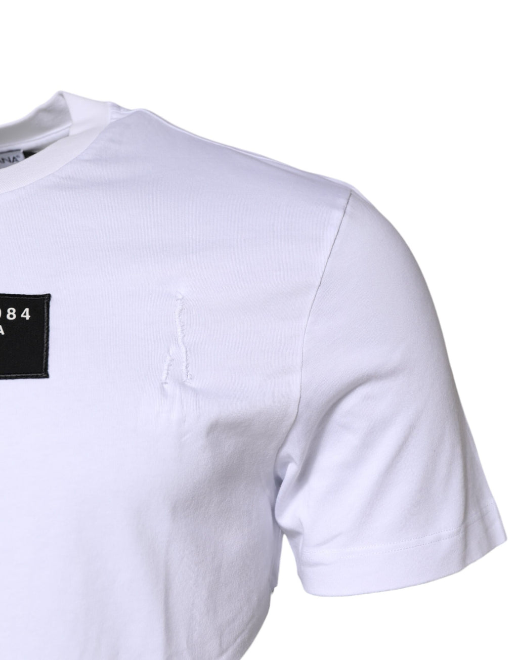 Dolce &amp; Gabbana – Weißes Baumwoll-T-Shirt mit Rundhalsausschnitt und Logo-Patch