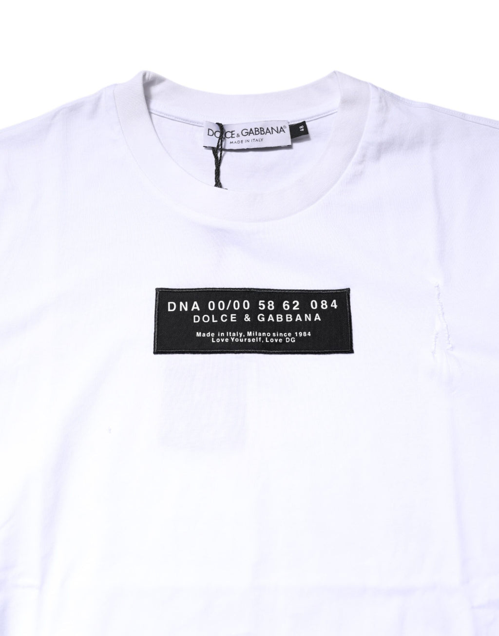 Dolce &amp; Gabbana – Weißes Baumwoll-T-Shirt mit Rundhalsausschnitt und Logo-Patch