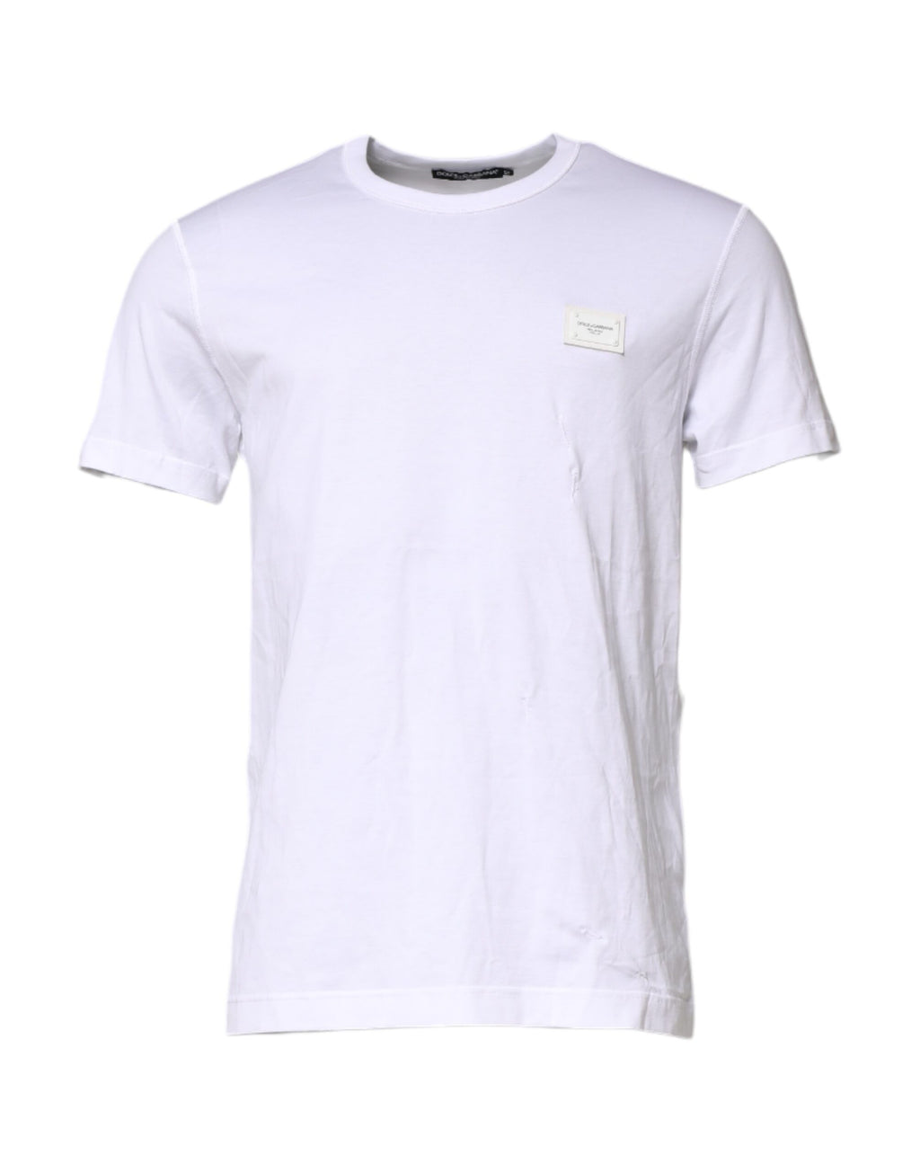 Dolce &amp; Gabbana – Weißes T-Shirt aus Baumwolle mit Rundhalsausschnitt und Logo-Plakette