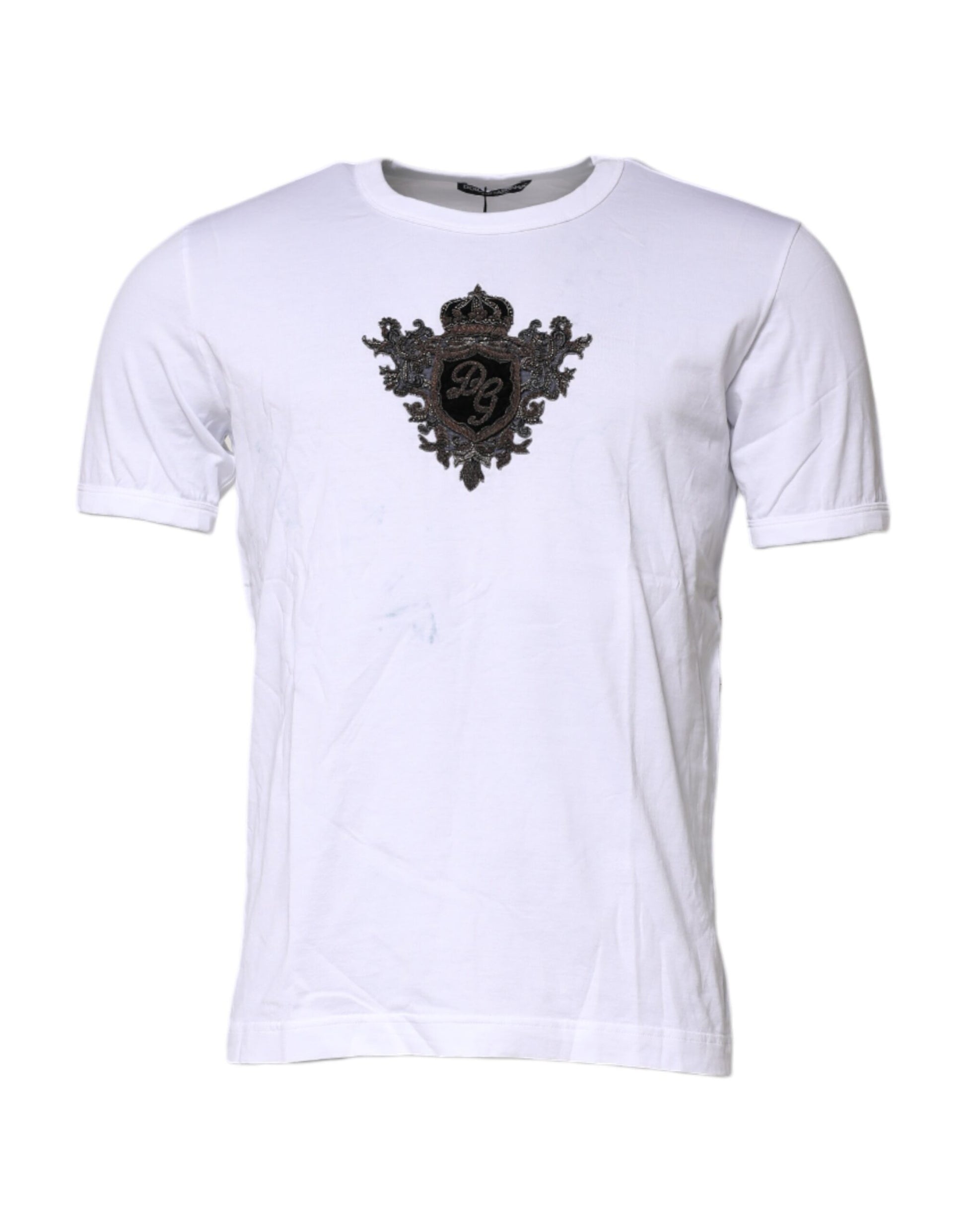Dolce &amp; Gabbana – Weißes T-Shirt aus bestickter Baumwolle mit Rundhalsausschnitt