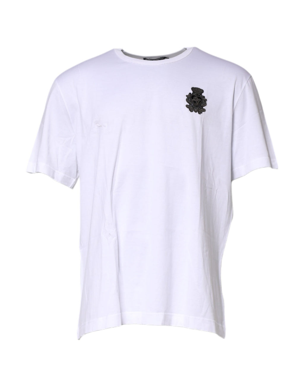 Dolce &amp; Gabbana – Weißes Baumwoll-T-Shirt mit DG-Kronenstickerei