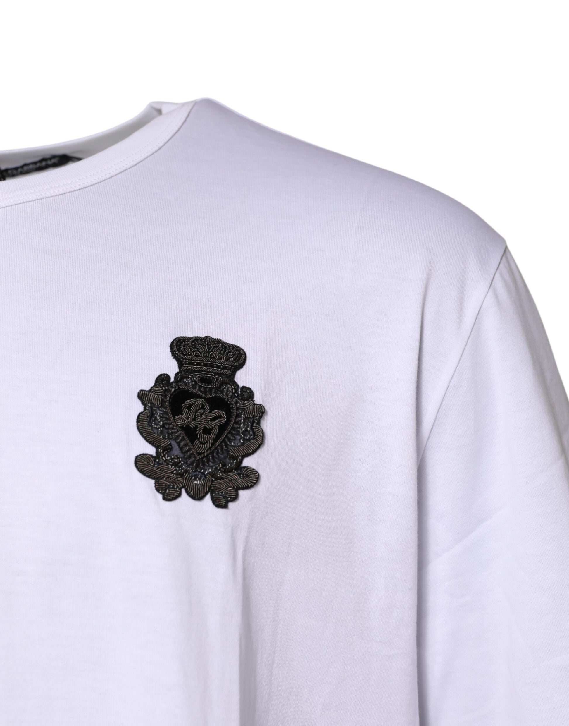 Dolce &amp; Gabbana – Weißes Baumwoll-T-Shirt mit DG-Kronenstickerei