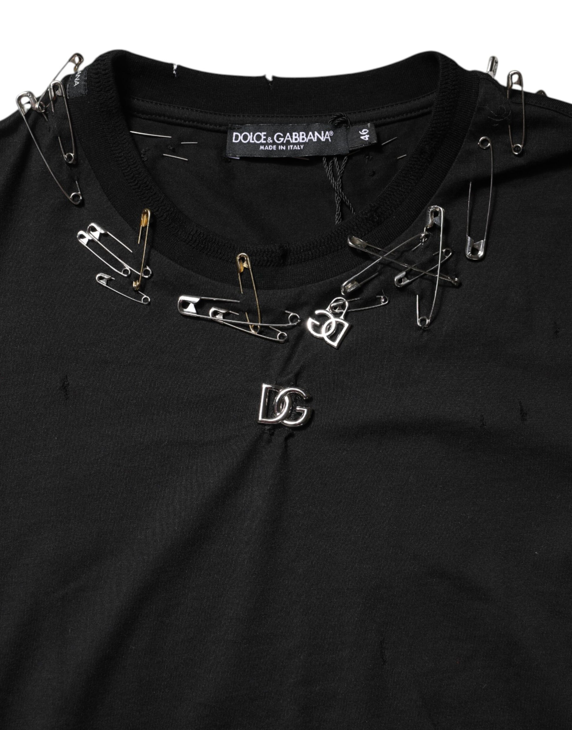 Dolce &amp; Gabbana – Schwarzes, kurzärmliges T-Shirt mit Logoverzierung