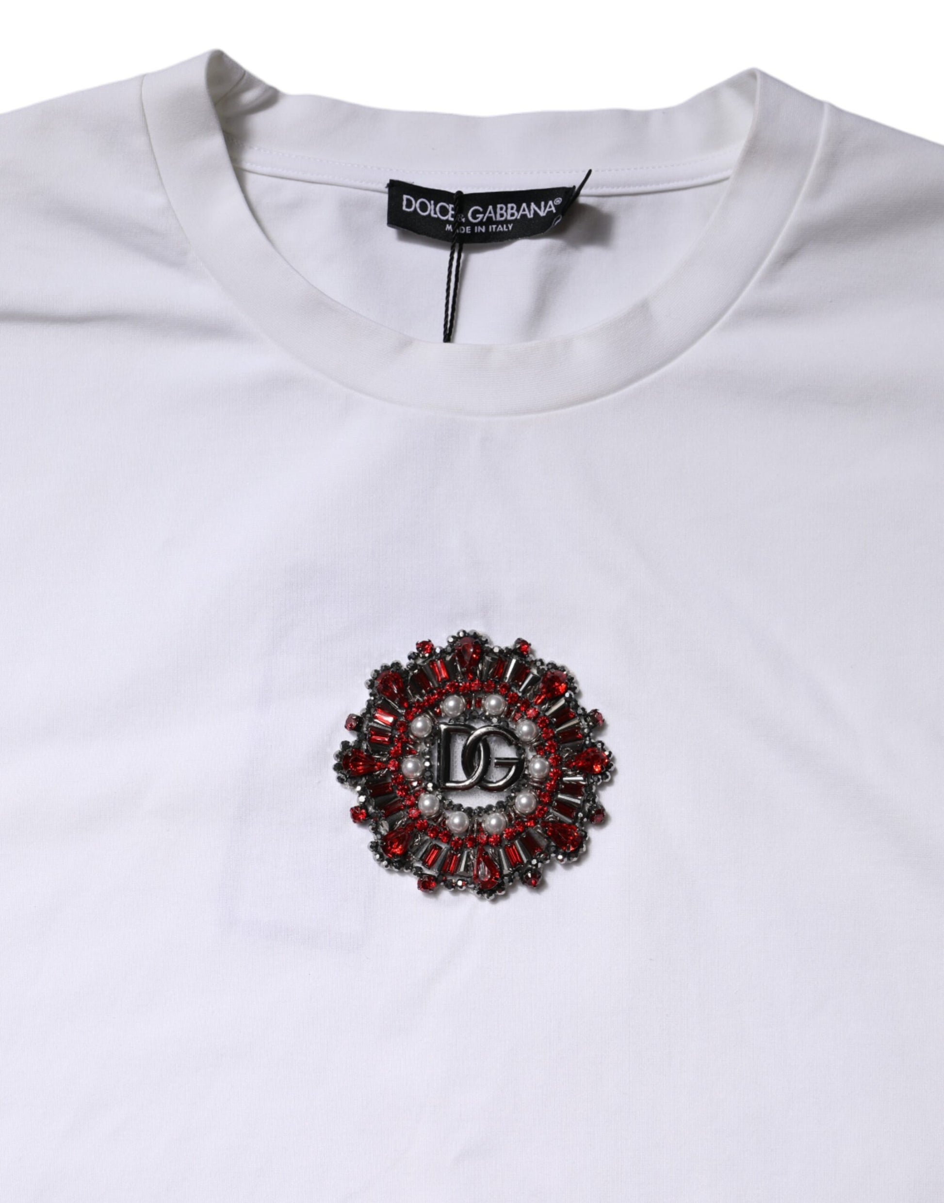 Dolce &amp; Gabbana – Weißes, kurzärmliges T-Shirt mit Logoverzierung