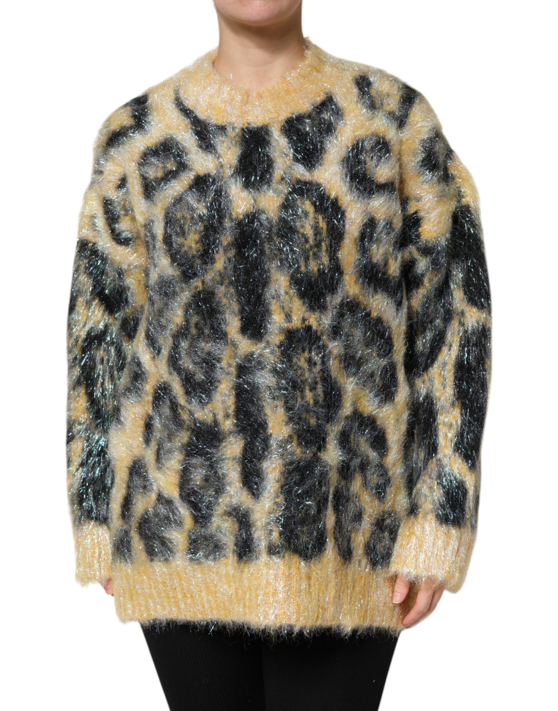 Dolce &amp; Gabbana Mehrfarbiger Rundhalspullover aus Mohair mit Leopardenmuster