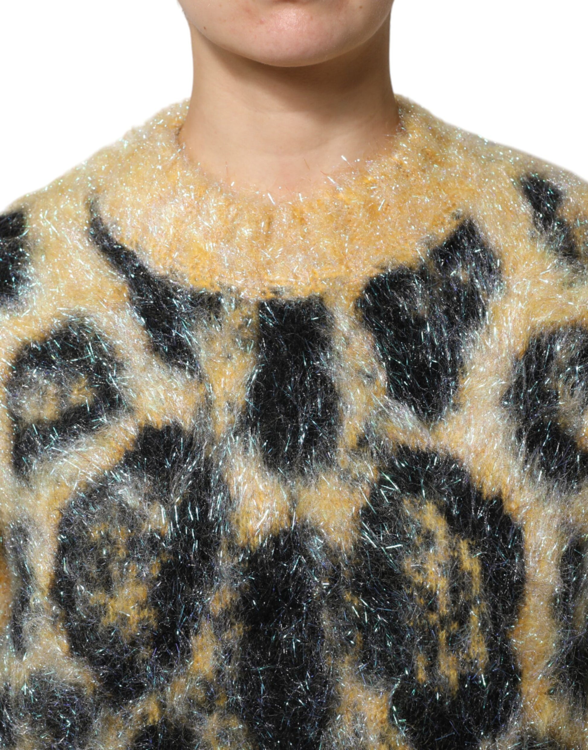 Dolce &amp; Gabbana Mehrfarbiger Rundhalspullover aus Mohair mit Leopardenmuster