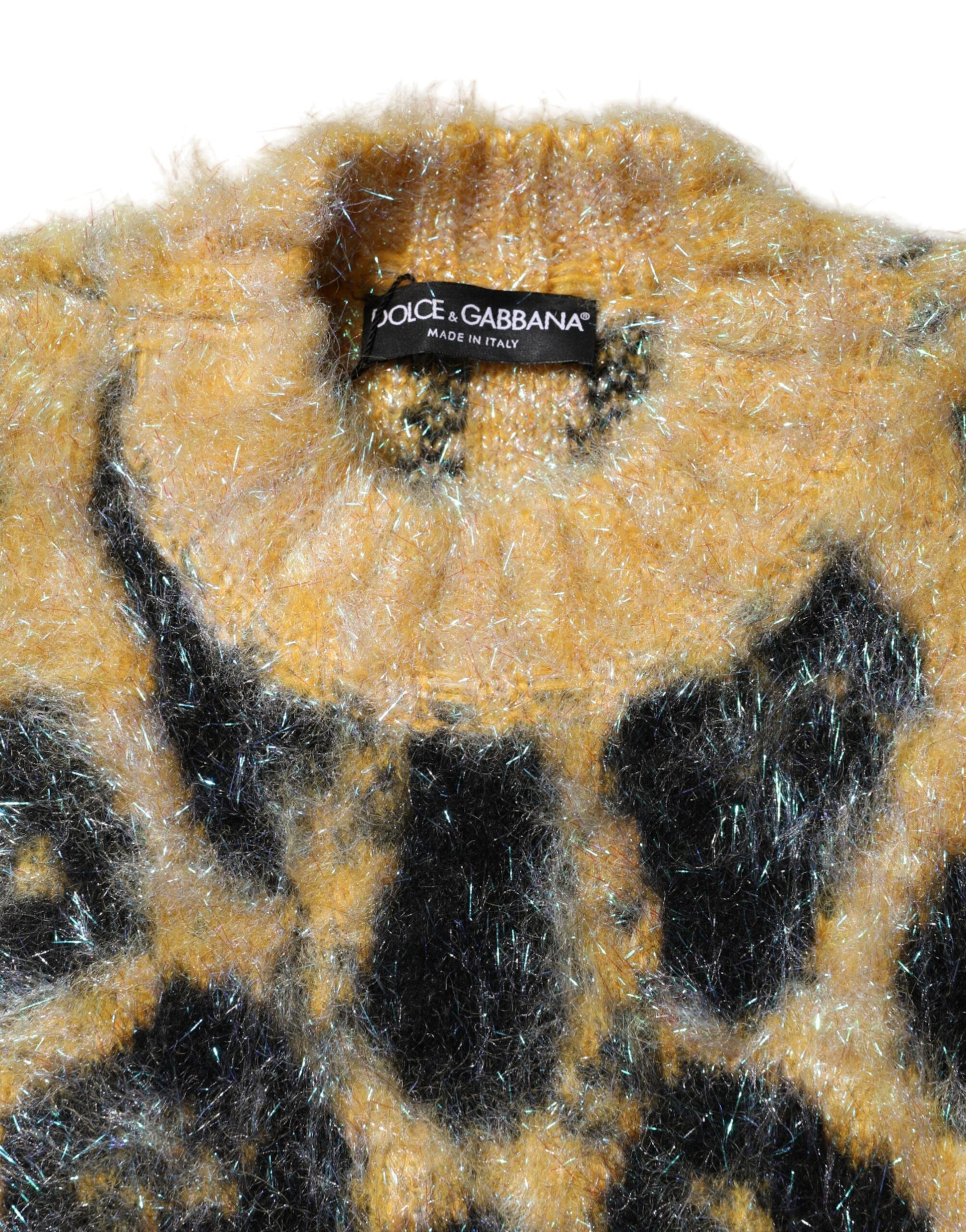 Dolce &amp; Gabbana Mehrfarbiger Rundhalspullover aus Mohair mit Leopardenmuster