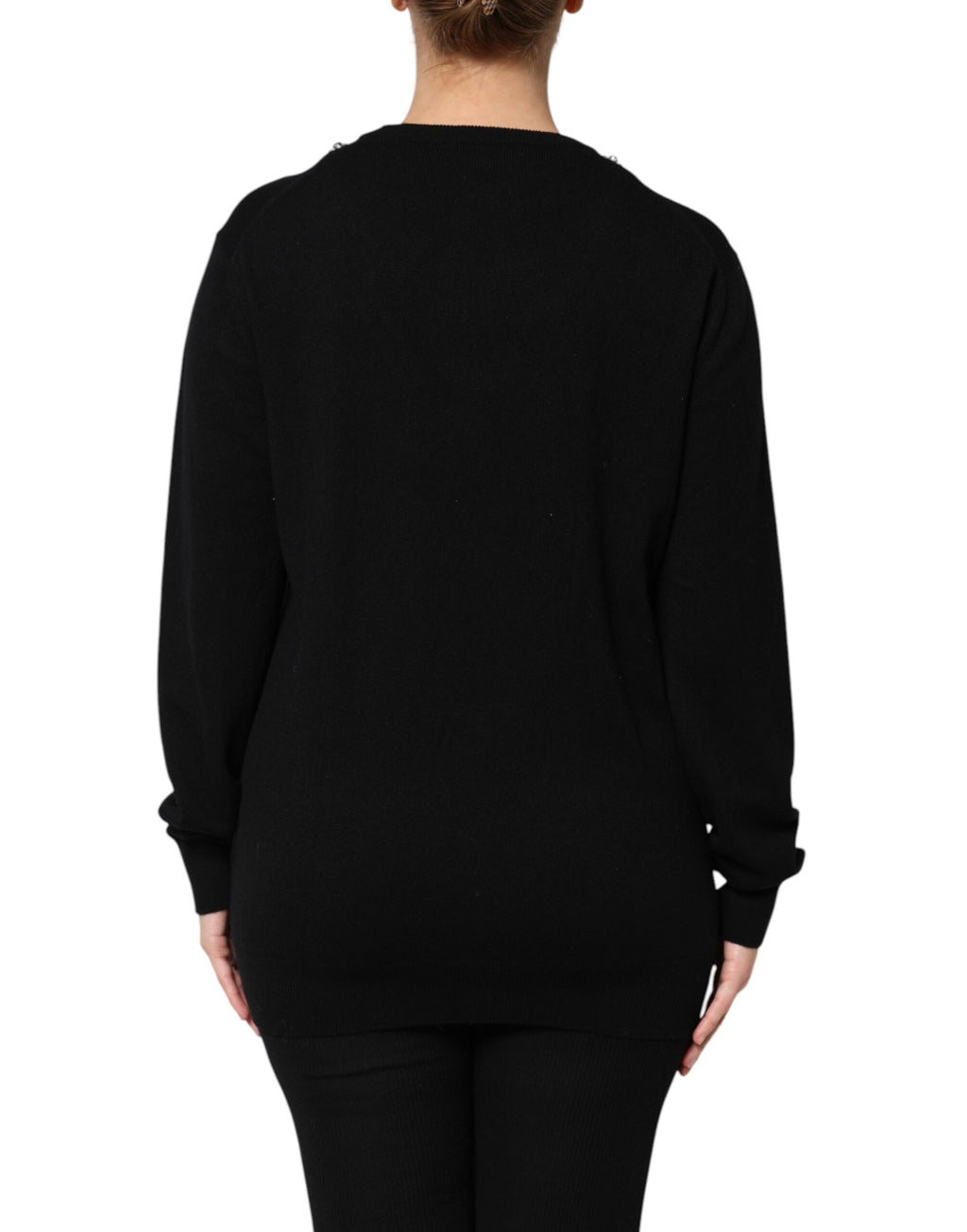 Dolce &amp; Gabbana Schwarzer Kaschmirpullover mit Kristallverzierung