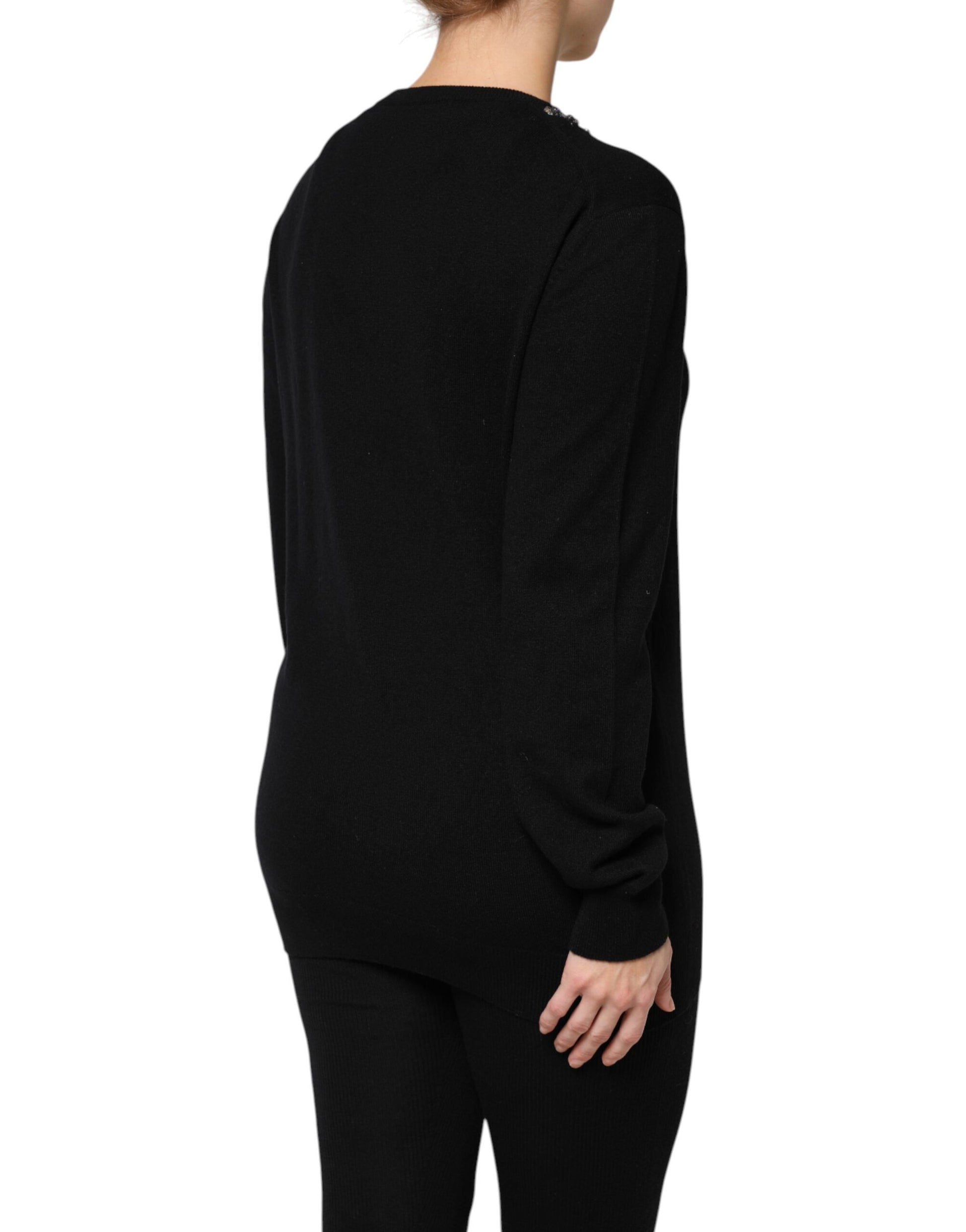 Dolce &amp; Gabbana Schwarzer Kaschmirpullover mit Kristallverzierung