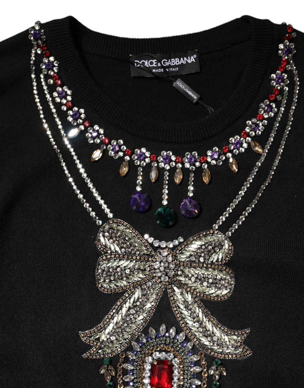 Dolce &amp; Gabbana Schwarzer Kaschmirpullover mit Kristallverzierung