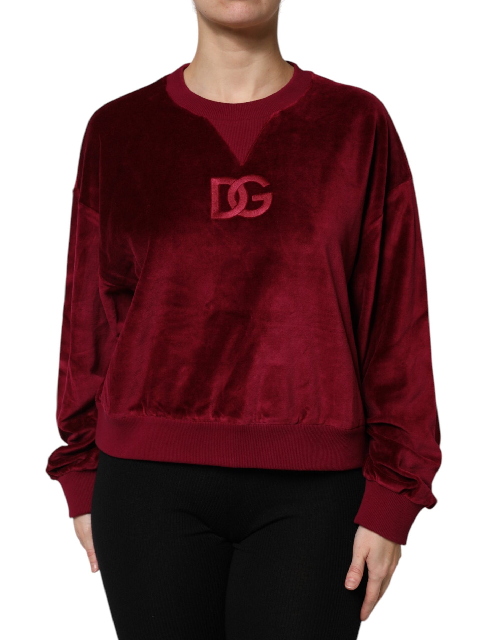 Dolce &amp; Gabbana Roter Pullover mit Rundhalsausschnitt aus Baumwollsamt