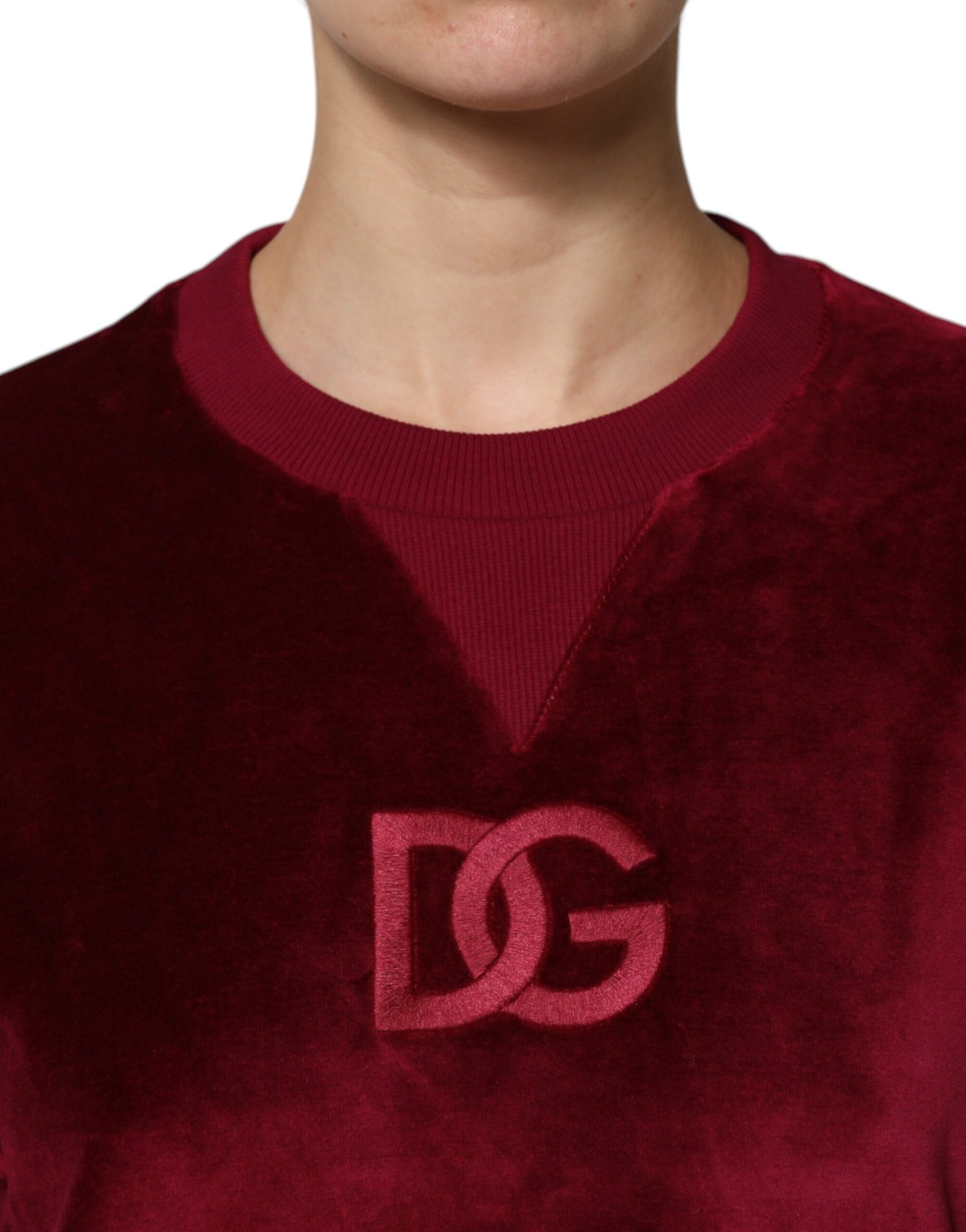 Dolce &amp; Gabbana Roter Pullover mit Rundhalsausschnitt aus Baumwollsamt
