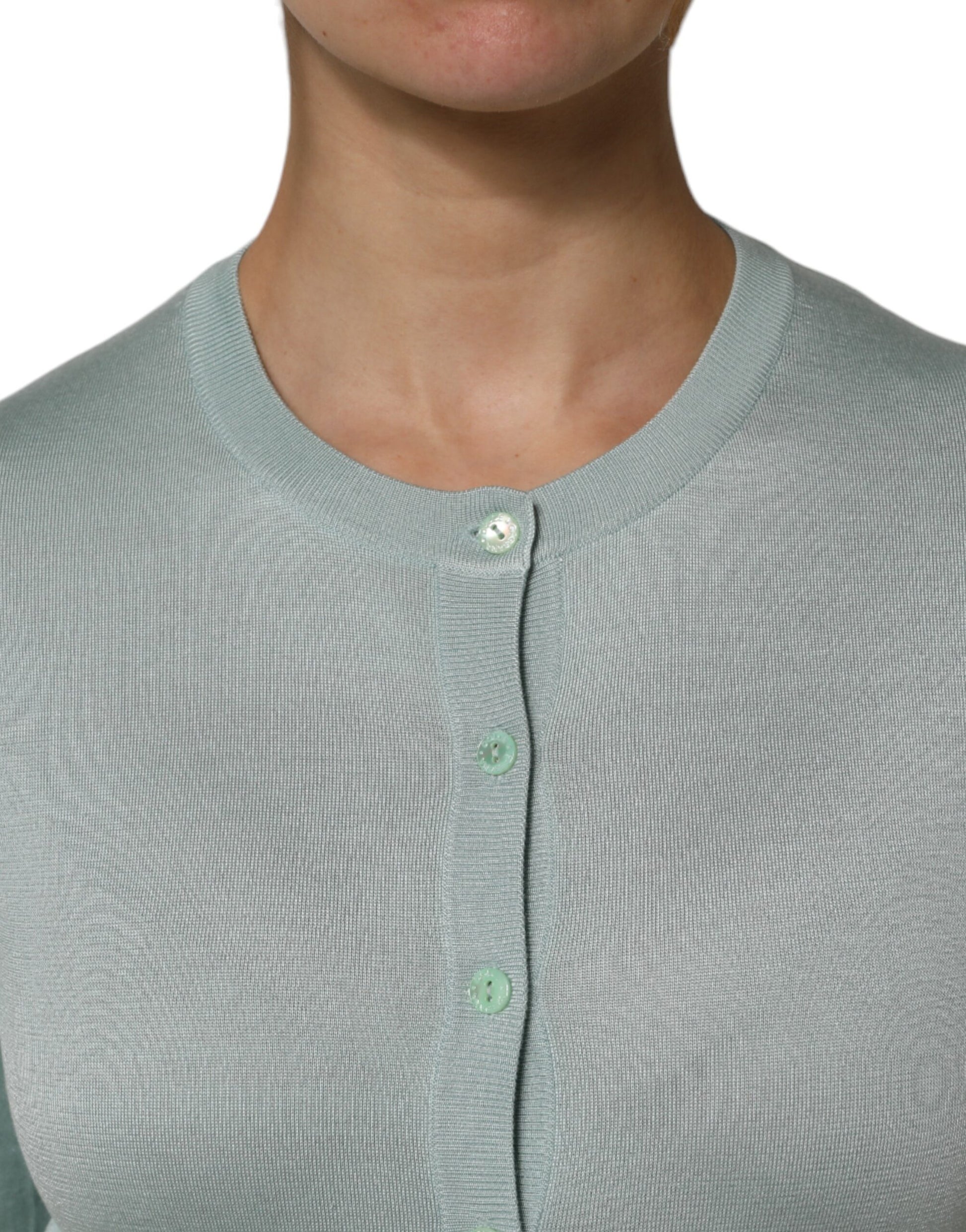 Dolce &amp; Gabbana Hellgrüner Seiden-Cardigan mit Knopfleiste