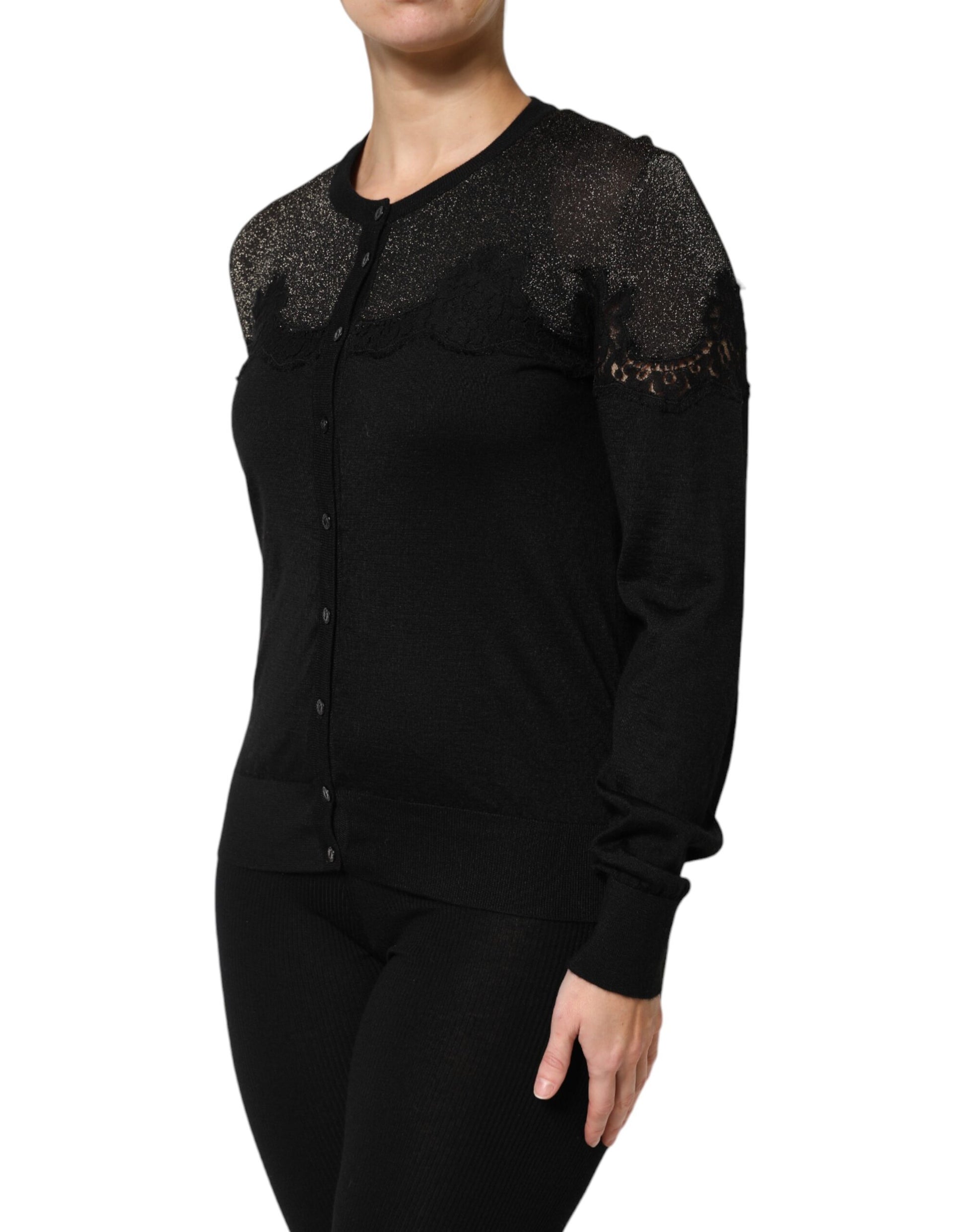 Dolce &amp; Gabbana – Schwarzer Cardigan-Pullover aus Viskosespitze mit Knöpfen