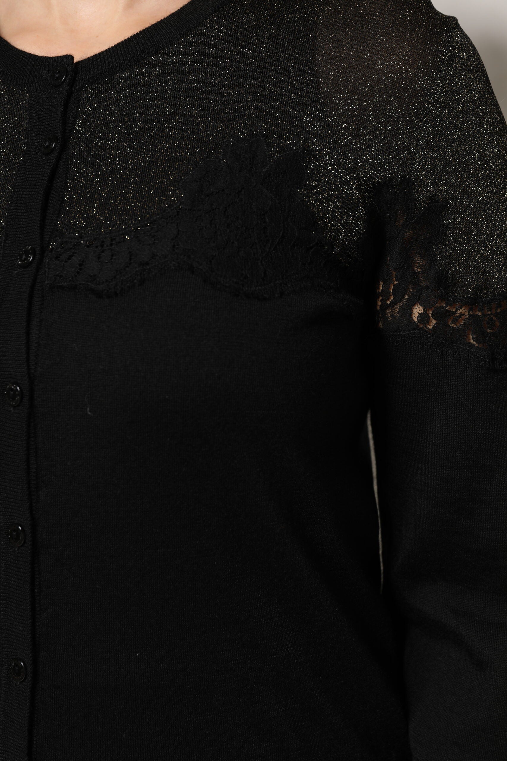 Dolce &amp; Gabbana – Schwarzer Cardigan-Pullover aus Viskosespitze mit Knöpfen