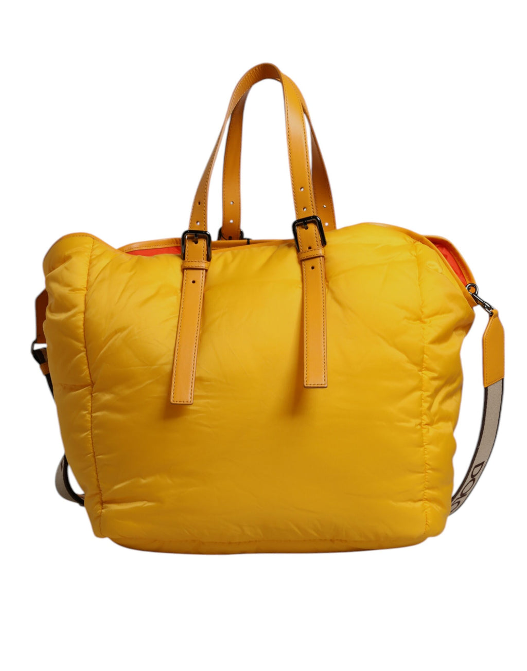 Dolce &amp; Gabbana – Gelb-orangefarbene Tragetasche aus Nylon mit Logo-Plakette