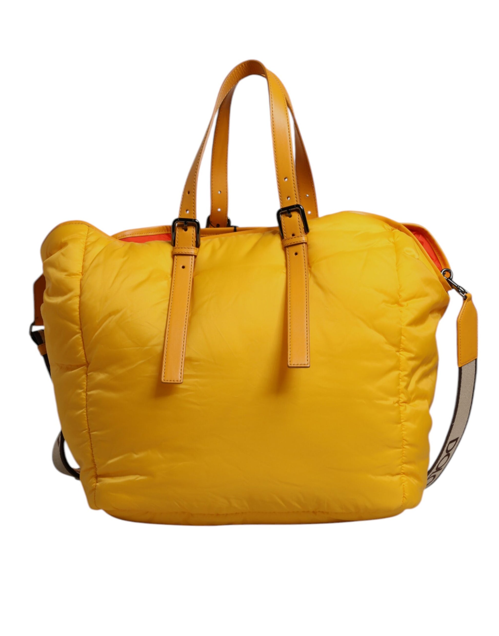 Dolce &amp; Gabbana – Gelb-orangefarbene Tragetasche aus Nylon mit Logo-Plakette