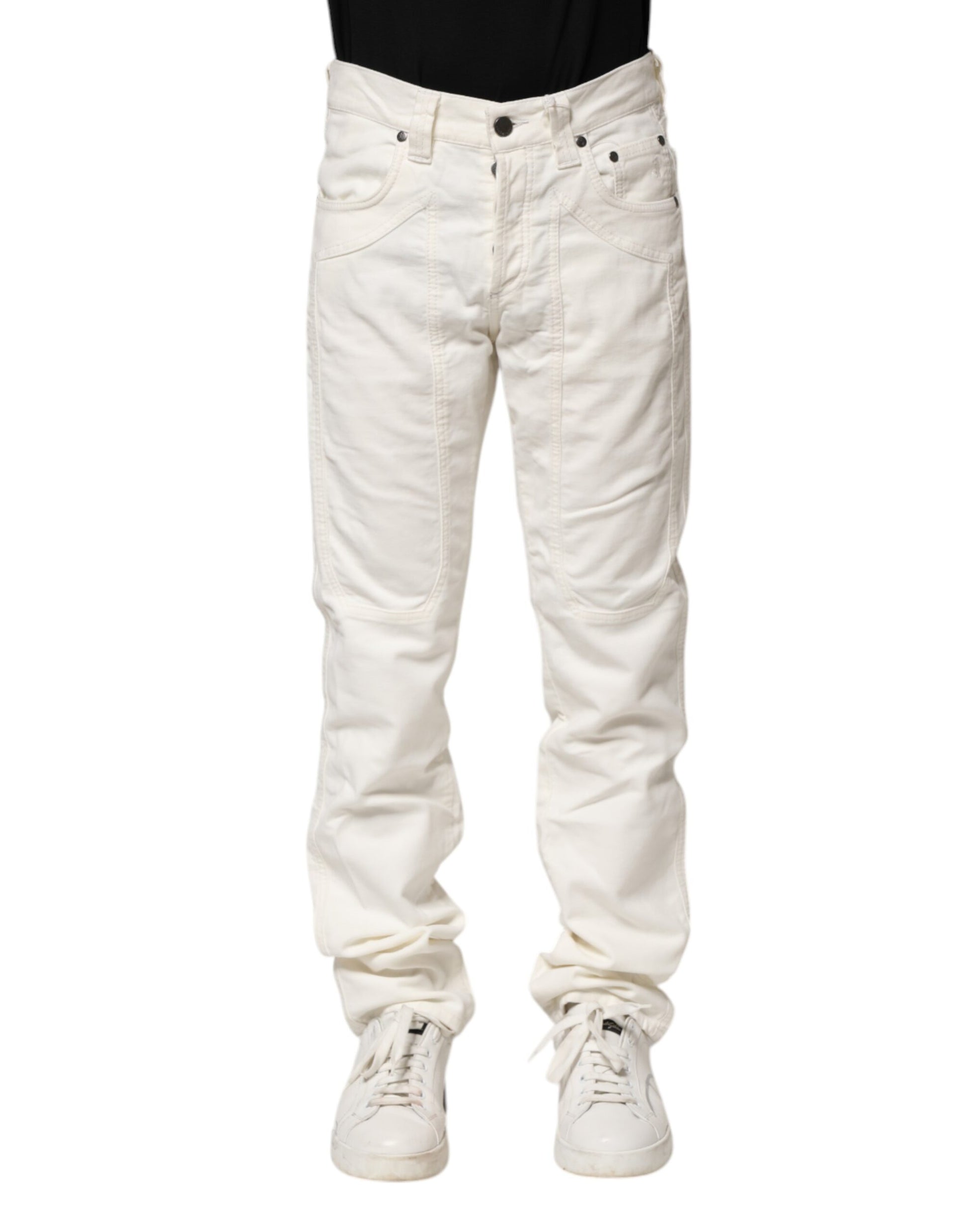 Jeckerson Herren Jeans mit geradem Schnitt und Stretch-Baumwolle in Weiß