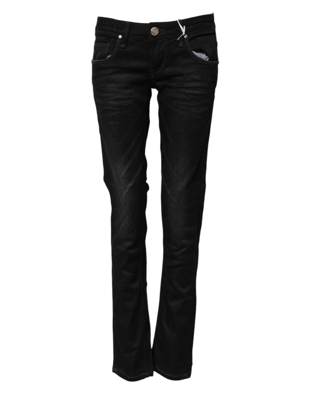 Acht – Schwarze Slim Fit-Jeans aus Baumwolldenim mit niedriger Taille