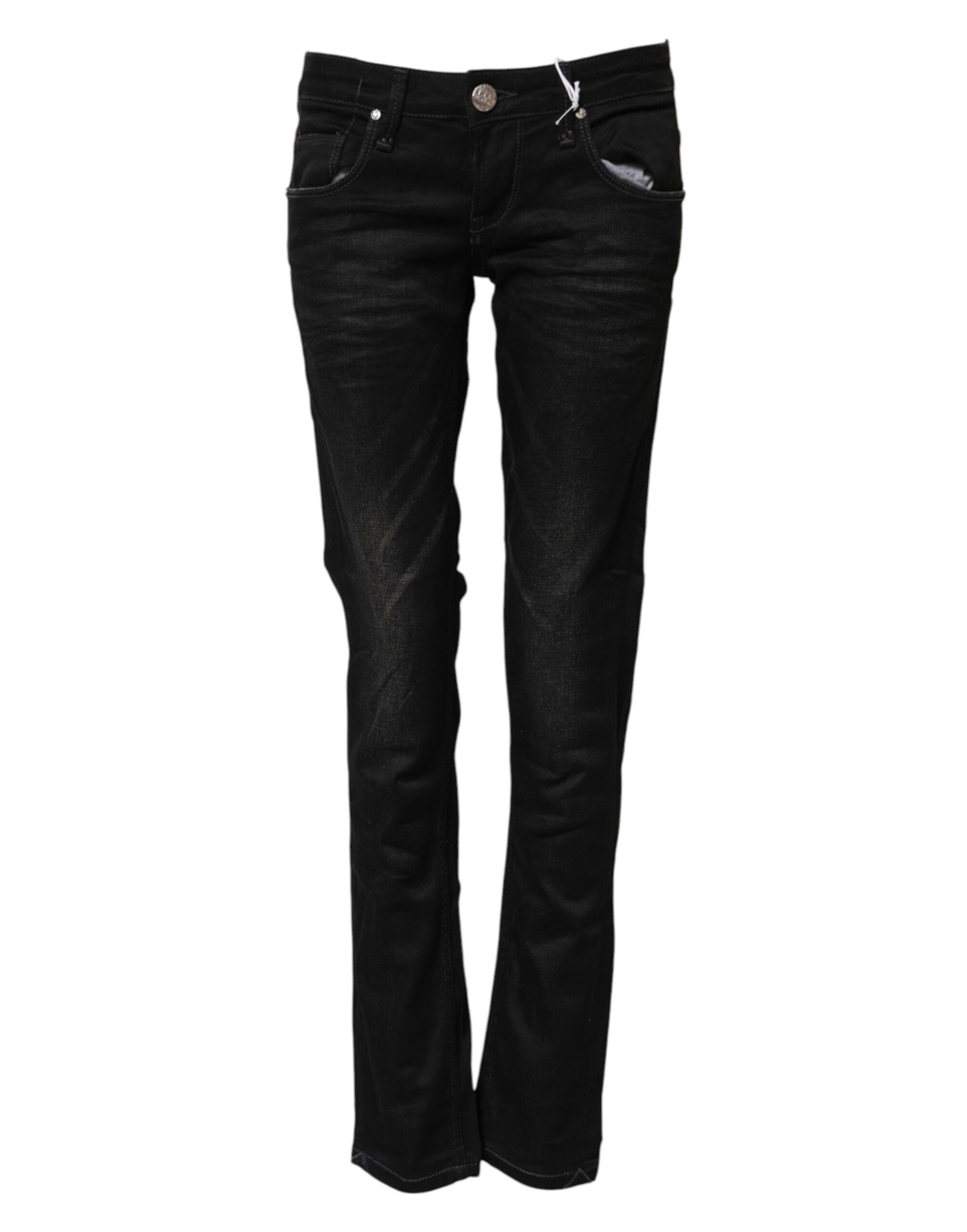 Acht – Schwarze Slim Fit-Jeans aus Baumwolldenim mit niedriger Taille