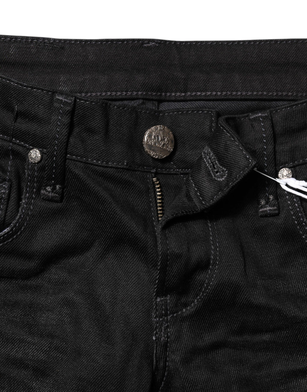 Acht – Schwarze Slim Fit-Jeans aus Baumwolldenim mit niedriger Taille