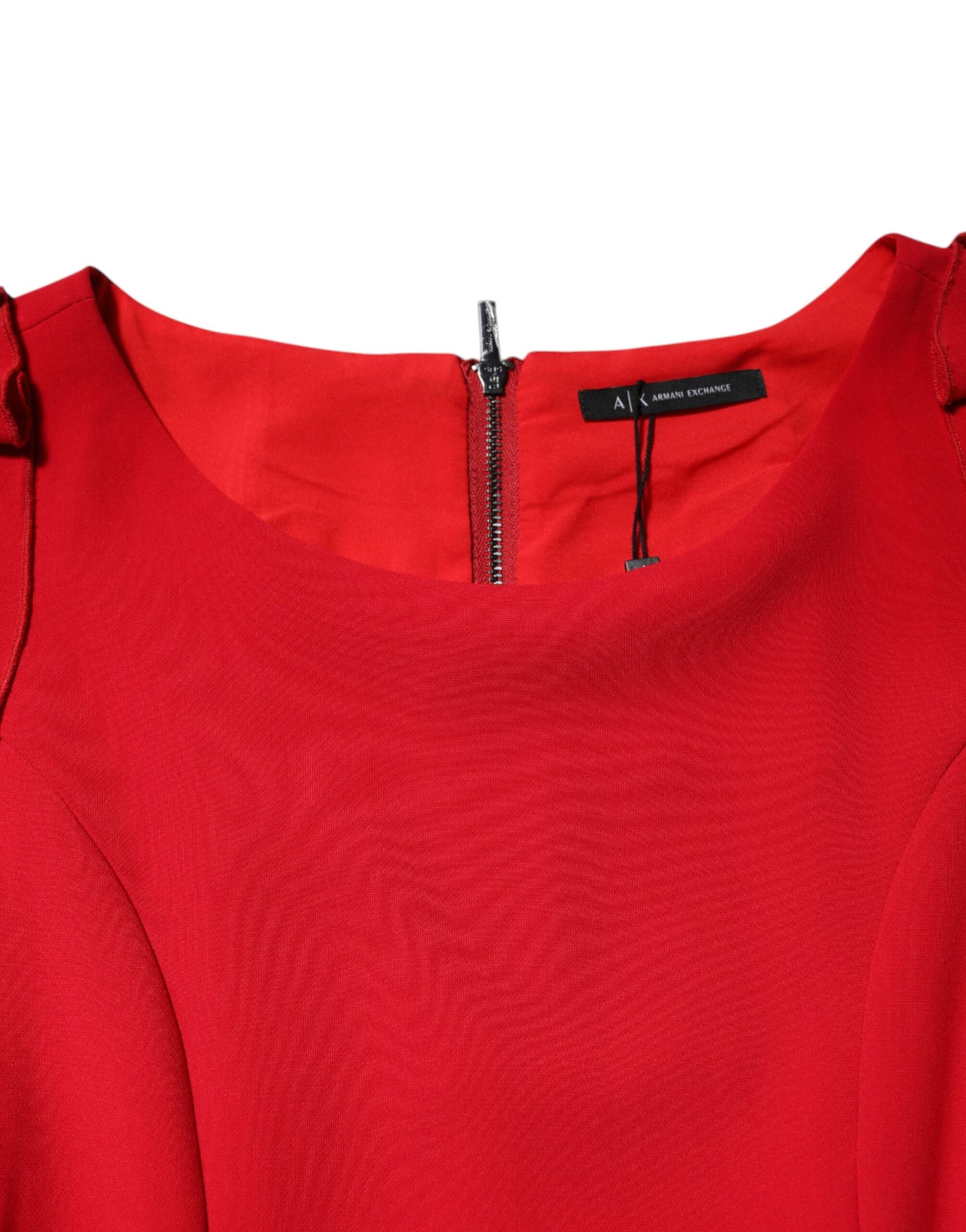 Armani Exchange – Rotes, knielanges Etuikleid mit langen Ärmeln