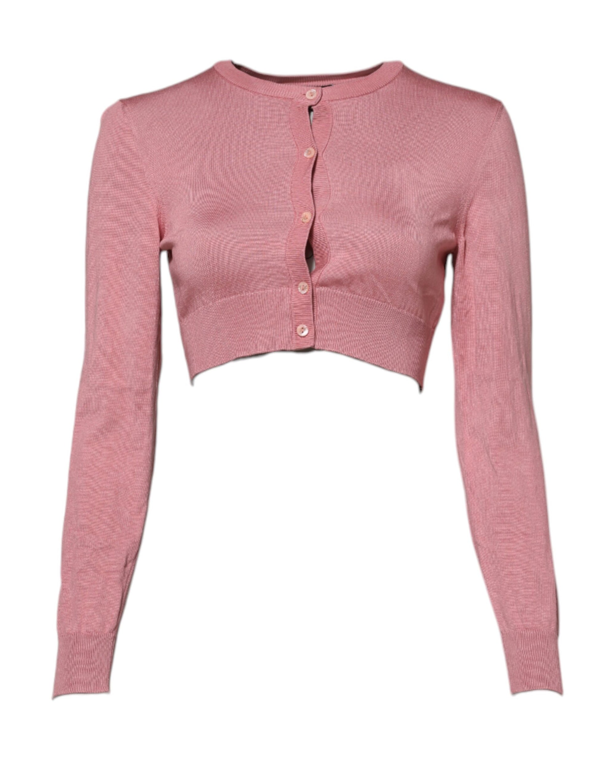 Dolce &amp; Gabbana – Kurzer Cardigan aus Seide mit Rundhalsausschnitt in Rosa